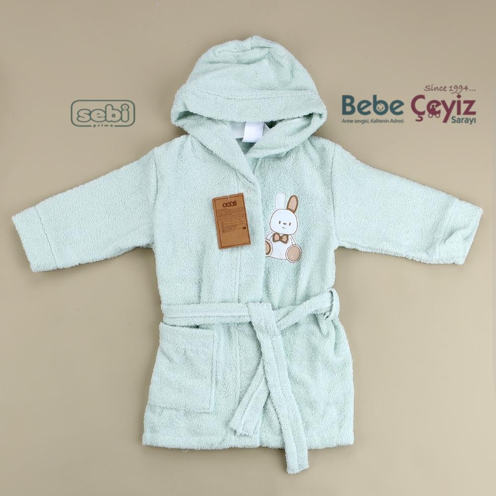 SEBİ PRİME Tavşan Desen Bornoz Takım ( Mint )
