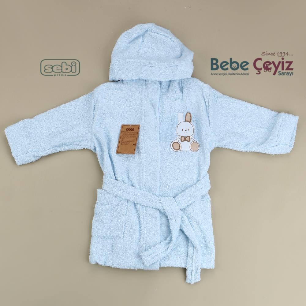 SEBİ PRİME Tavşan Desen Bornoz Takım ( Mavi )