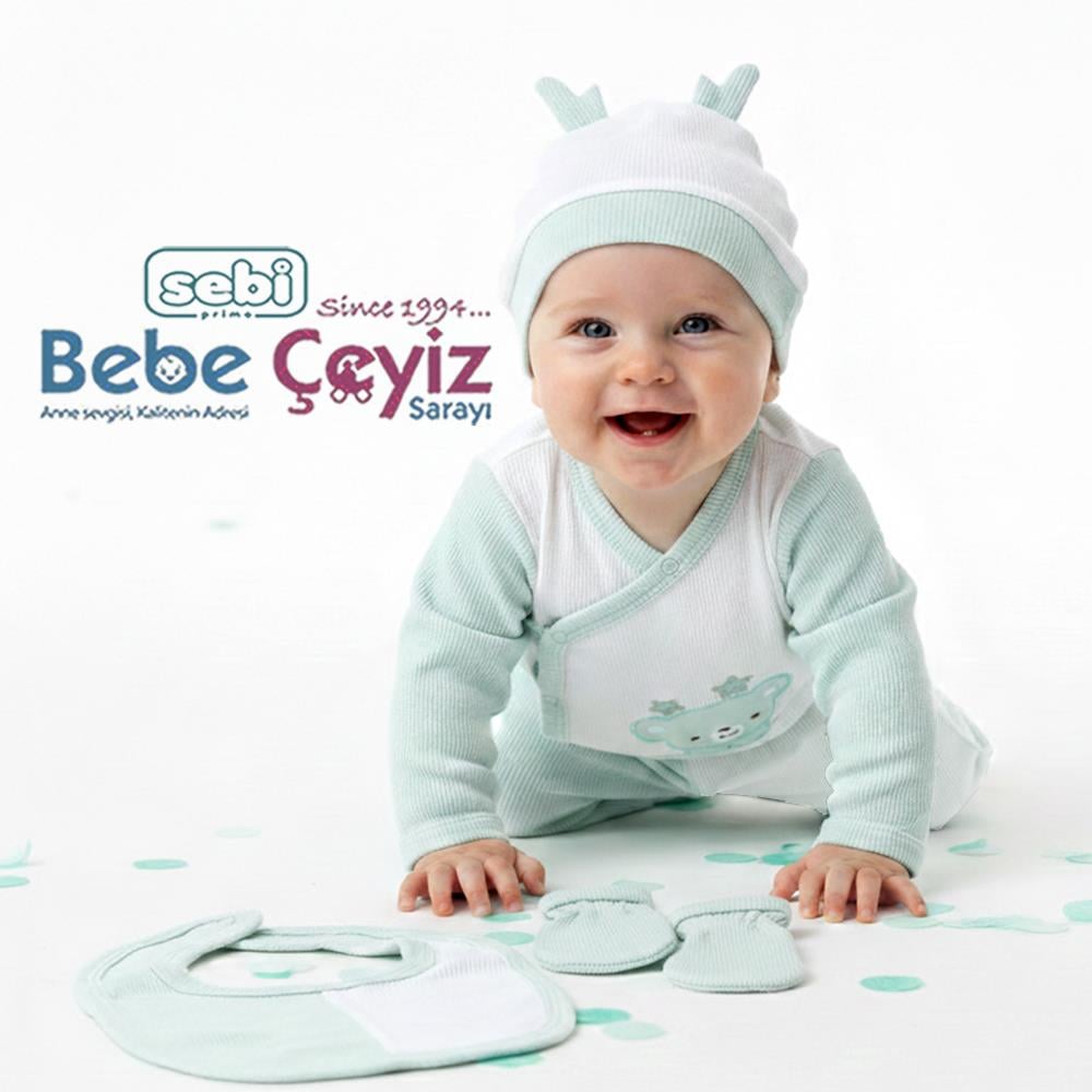 SEBİ PRİME  Waffle Kumaş Yıldız Ayılı 5'li Hastane Çıkışı ( Mint ) ( 0-3 Ay )