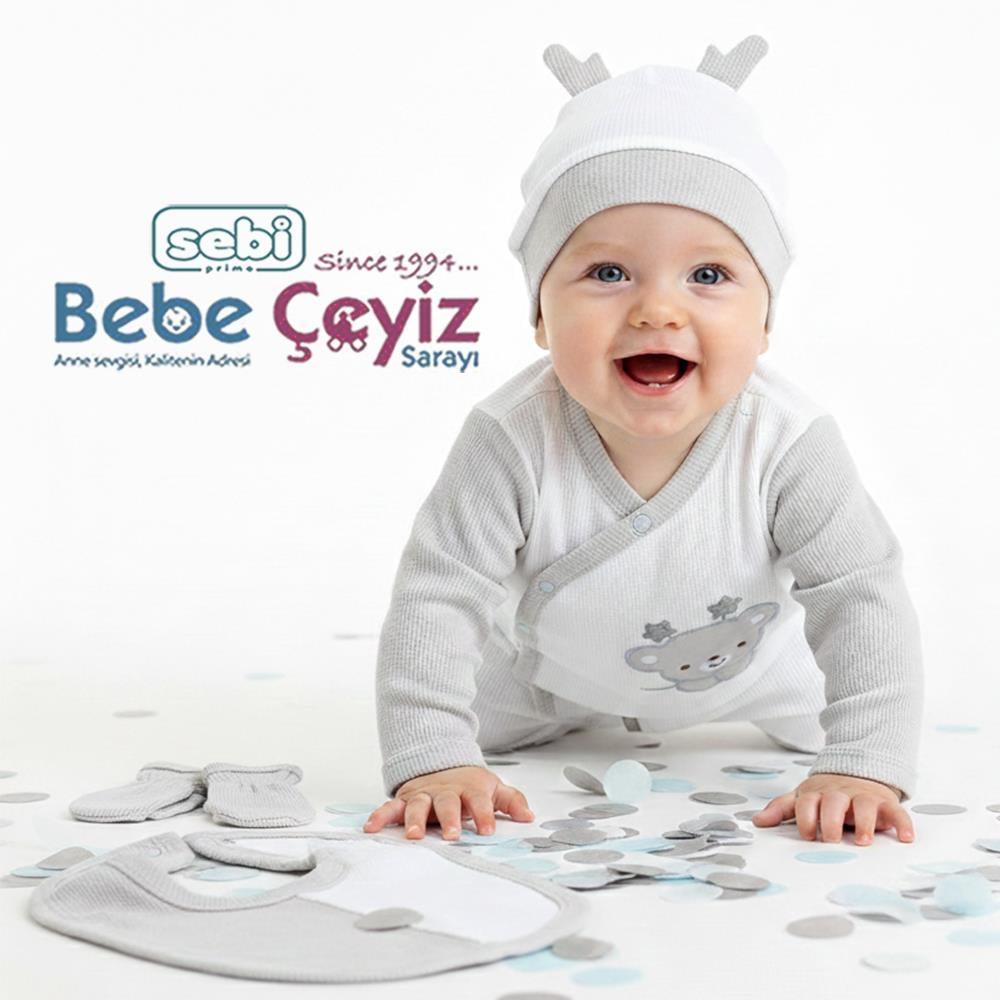 SEBİ PRİME  Waffle Kumaş Yıldız Ayılı 5'li Hastane Çıkışı ( Gri ) ( 0-3 Ay )