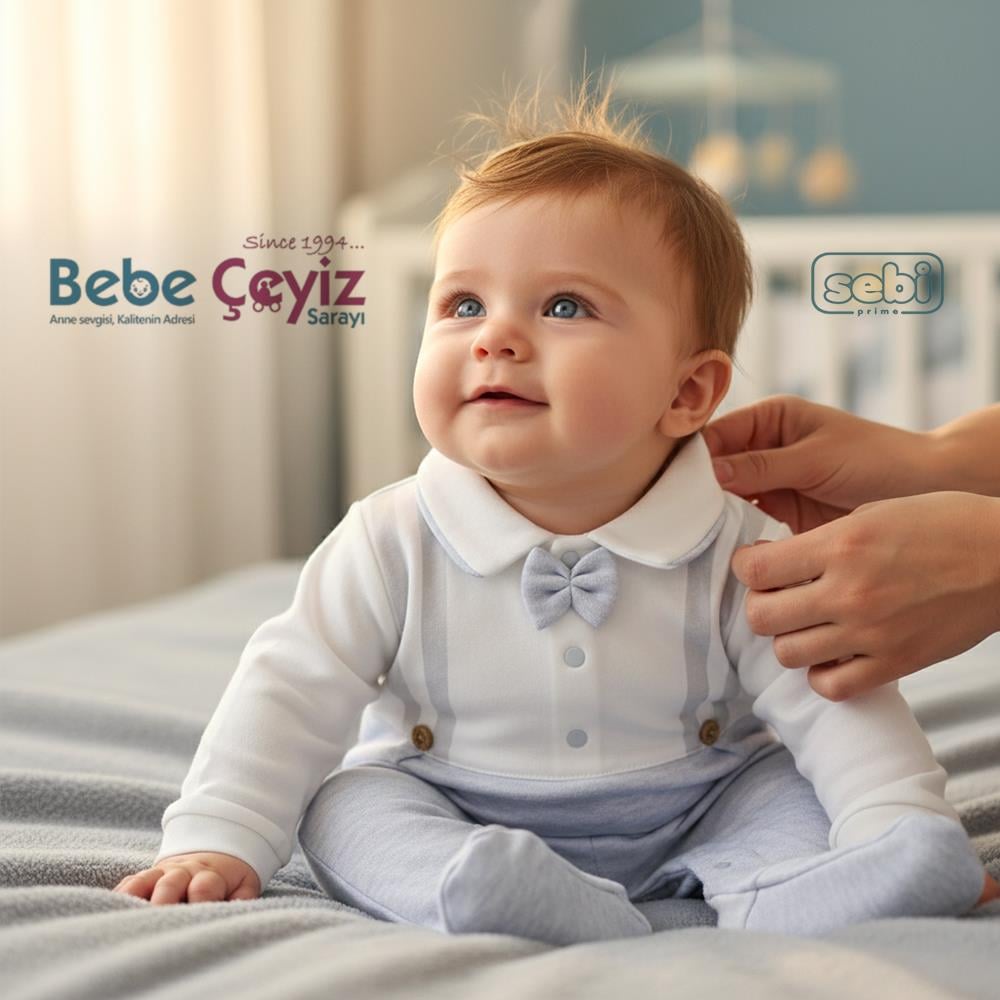 SEBİ PRİME Yaka Papyonlu Askı Baskılı Tulum ( Gri )