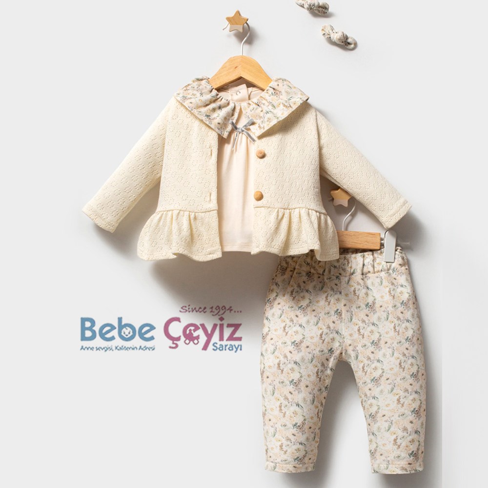 TONGS BABY Soft Çiçek 3'lü Takım ( Krem )