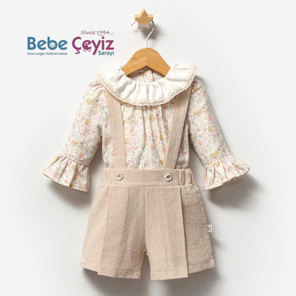 TONGS Çiçekli  2'li Takım ( Bej )