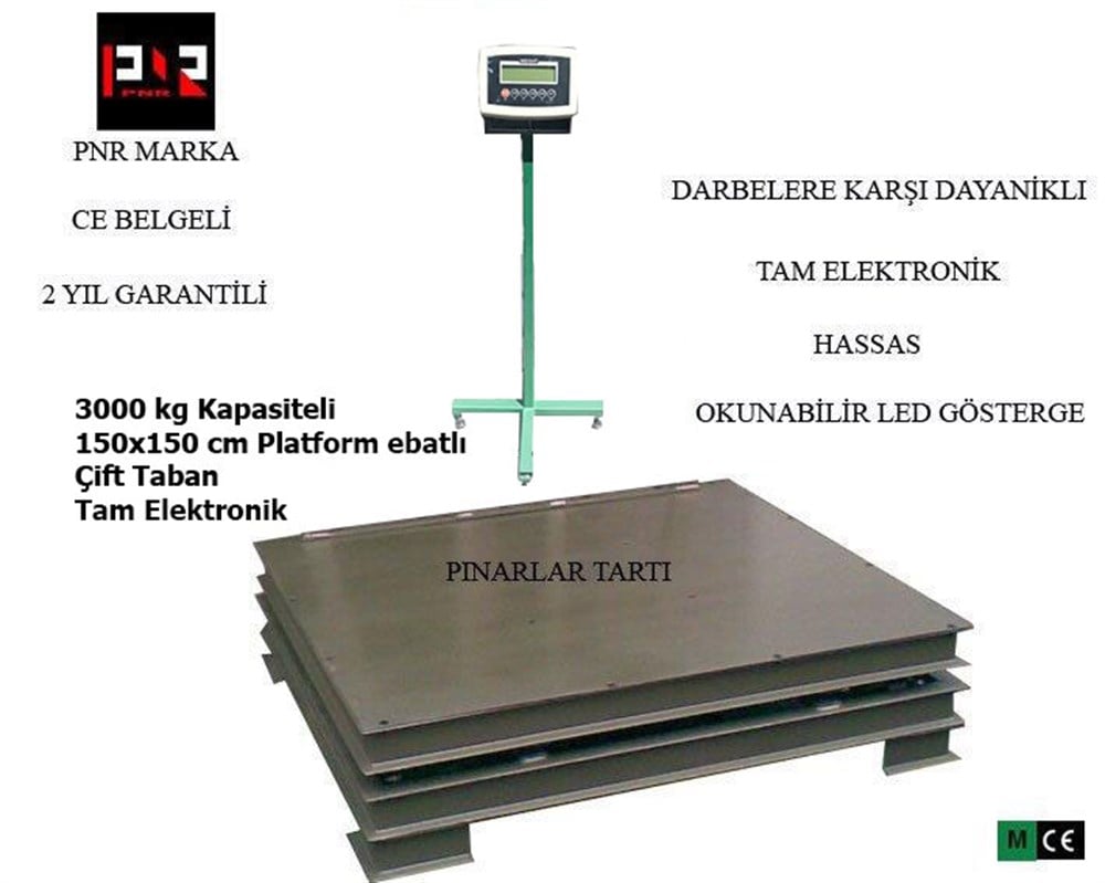 3000 Kg 150x150 cm Çift Taban Elektronik Kantar