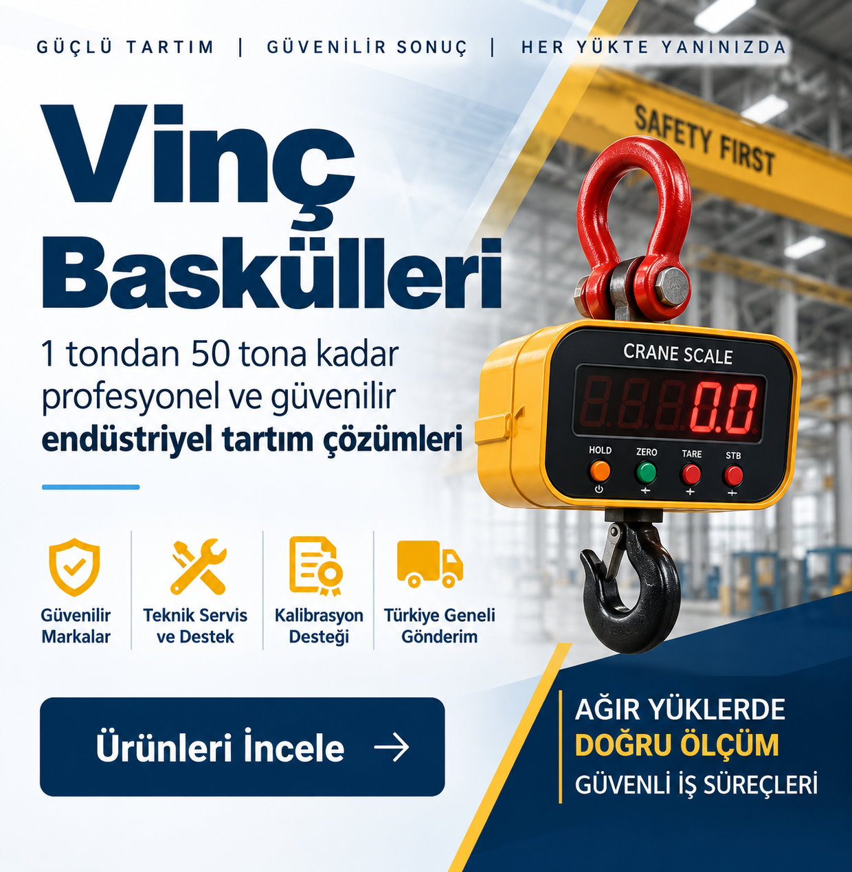 Vinç Baskülleri 1 tondan 50 tona endüstriyel tartım çözümleri