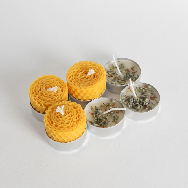 6lı Doğal Balmumu Mum ve Soya Mumu Tealight Seti