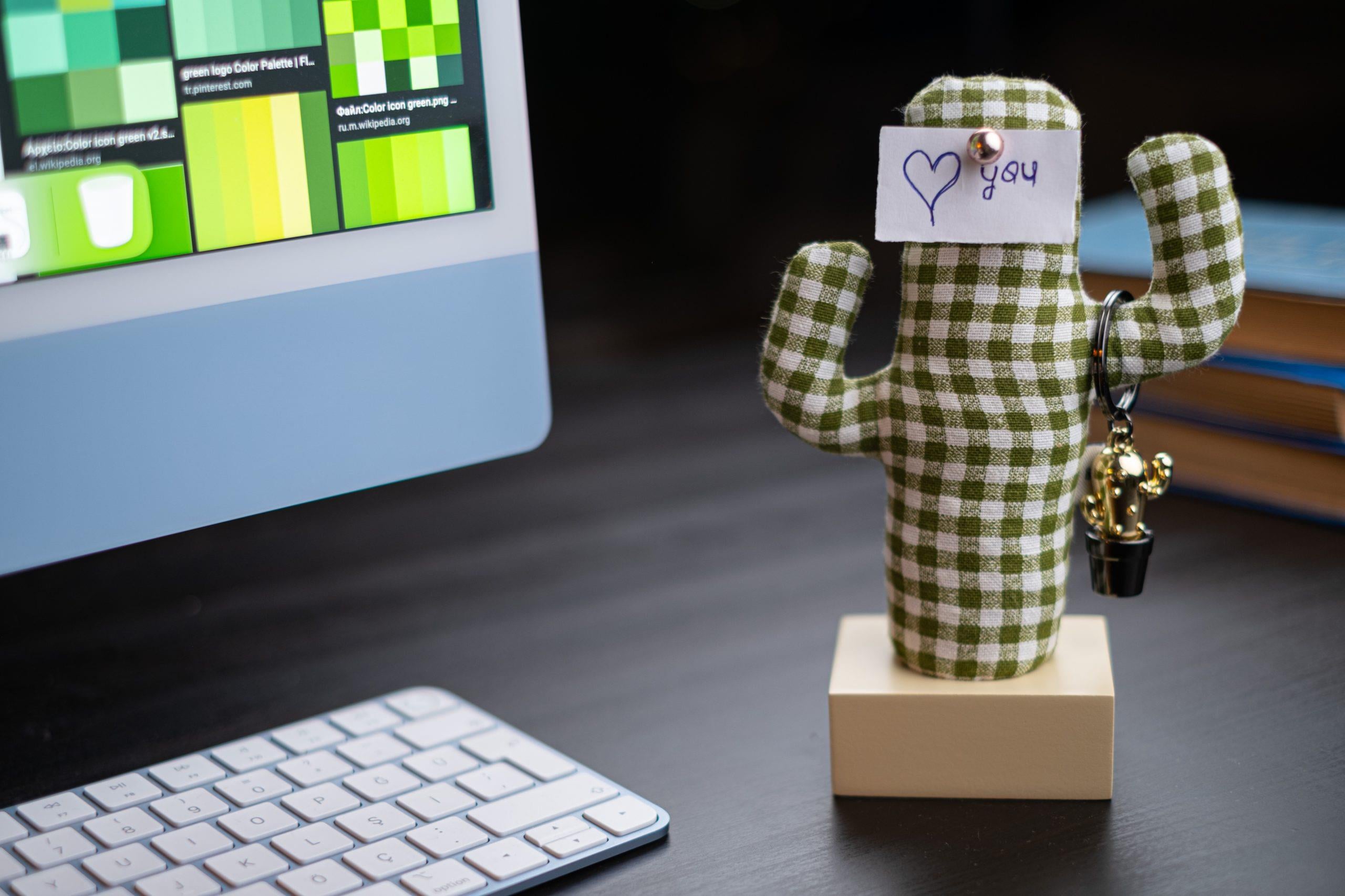 Kayigo Woody Krem Üçlü Ofis  Seti - Pötikareli Cactus