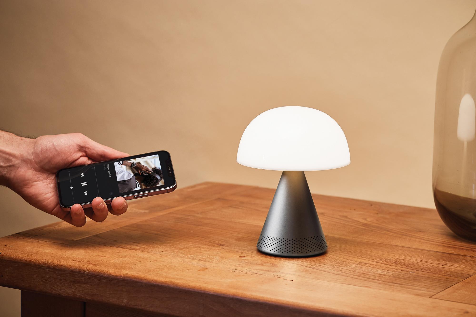 Lexon Mina L Led Lamba ve  Bluetooth Hoparlör Metalik Gri