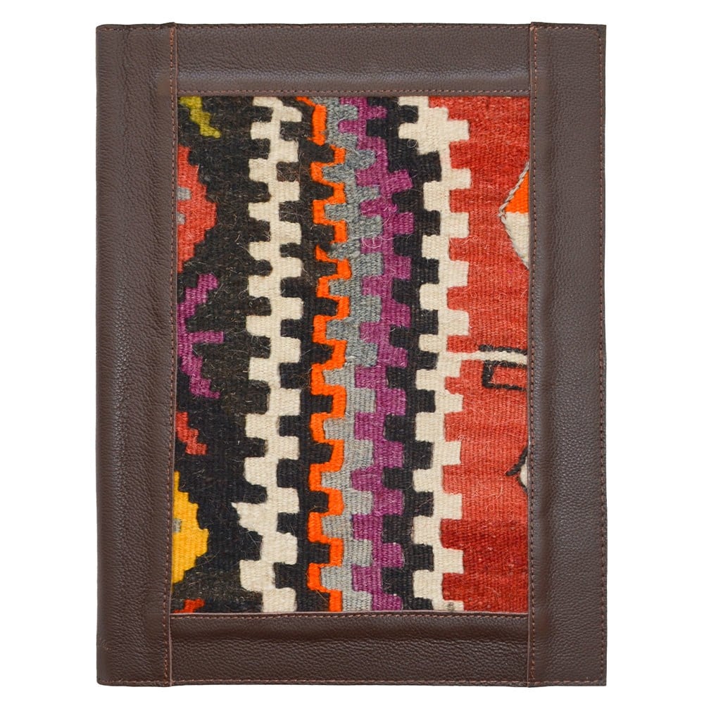 Antika Kilim Detaylı A4 Boyutunda Acı Kahve Renk Deri Organizer