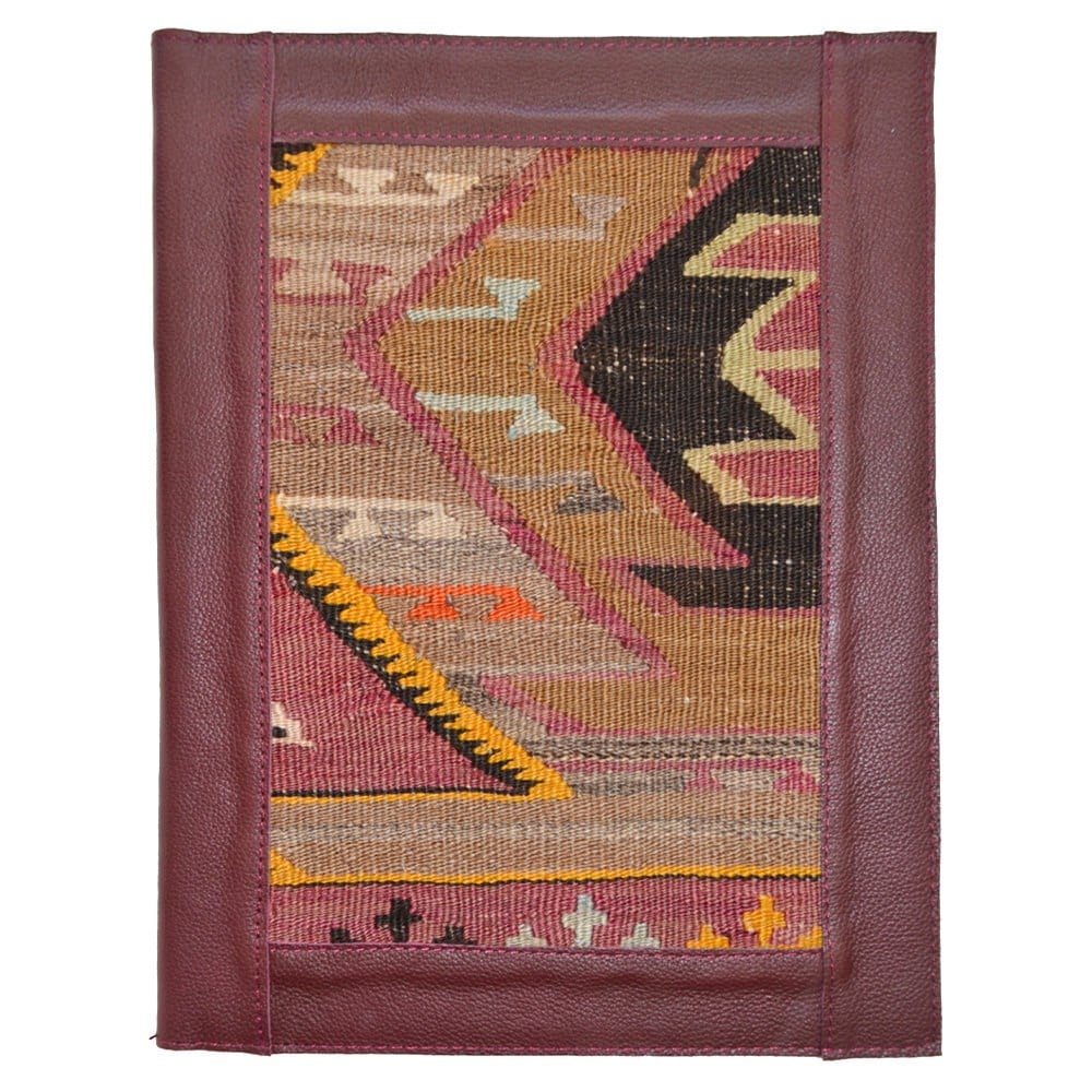 Antika Kilim Detaylı A4 Boyutunda Bordo Renk Deri Organizer