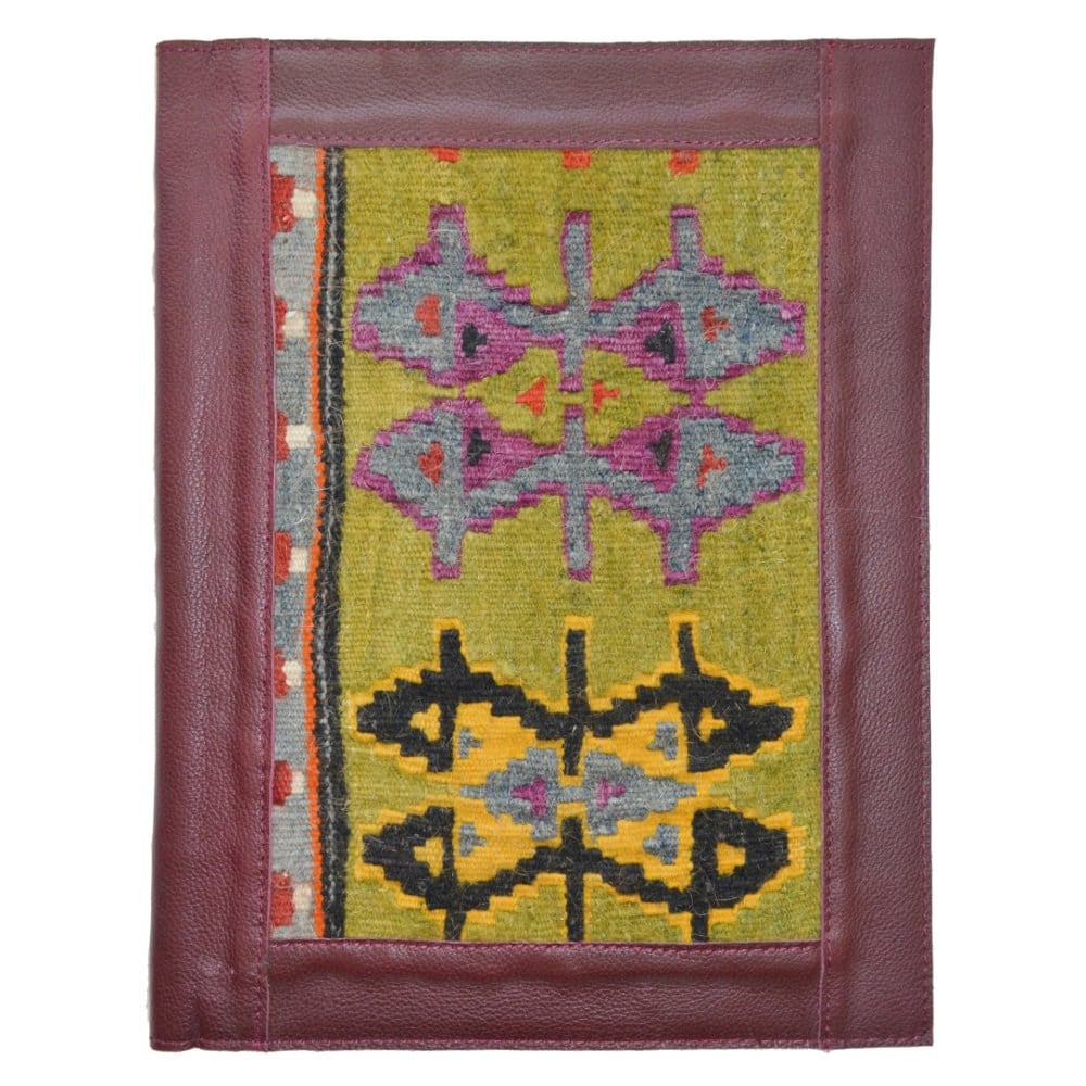 Antika Kilim Detaylı A4 Boyutunda Bordo Renk Deri Organizer