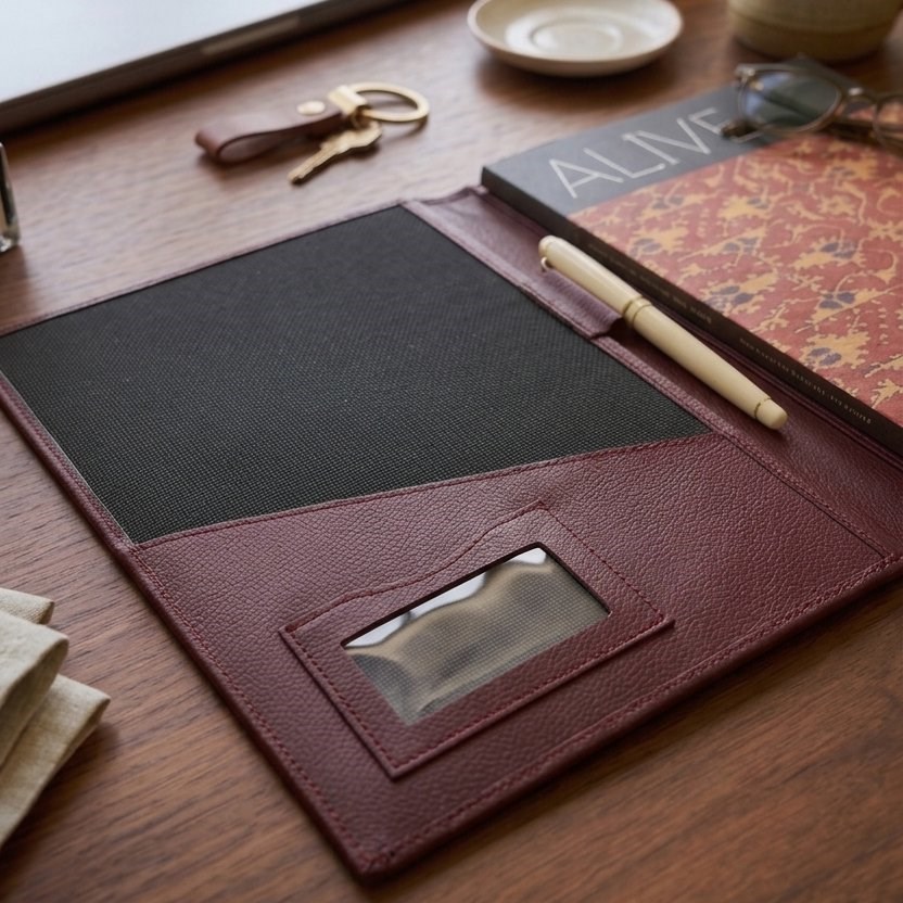 Antika Kilim Detaylı A4 Boyutunda Bordo Renk Deri Organizer