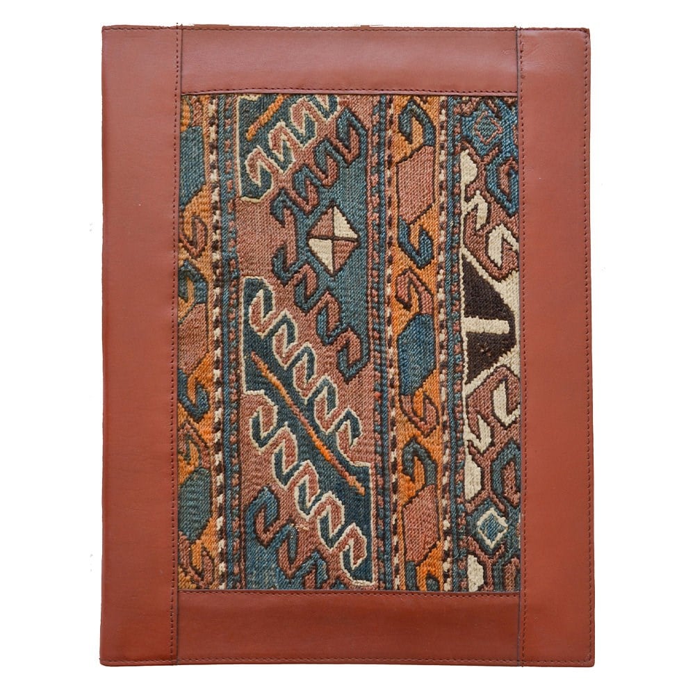 Antika Kilim Detaylı A4 Boyutunda Taba Renk Deri Organizer