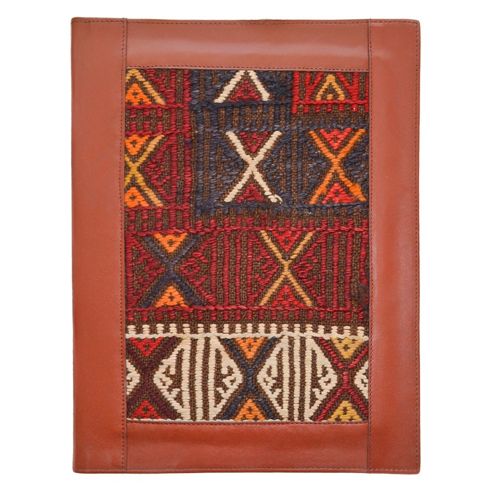 Antika Kilim Detaylı A4 Boyutunda Taba Renk Deri Organizer