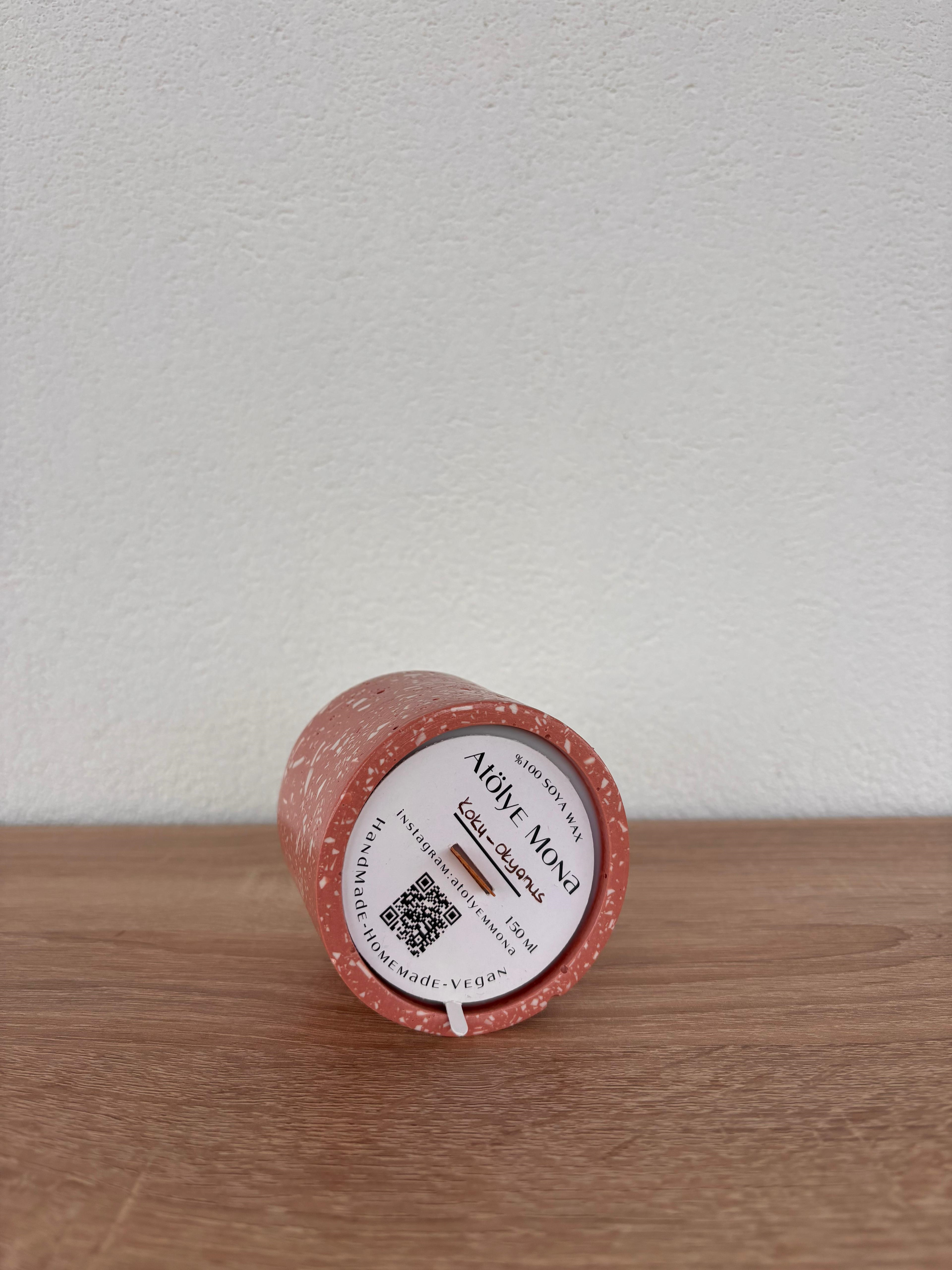 Atölye Mona Jesmonite Terrazzo Mono Glow Mum Soya Wax Kiremit