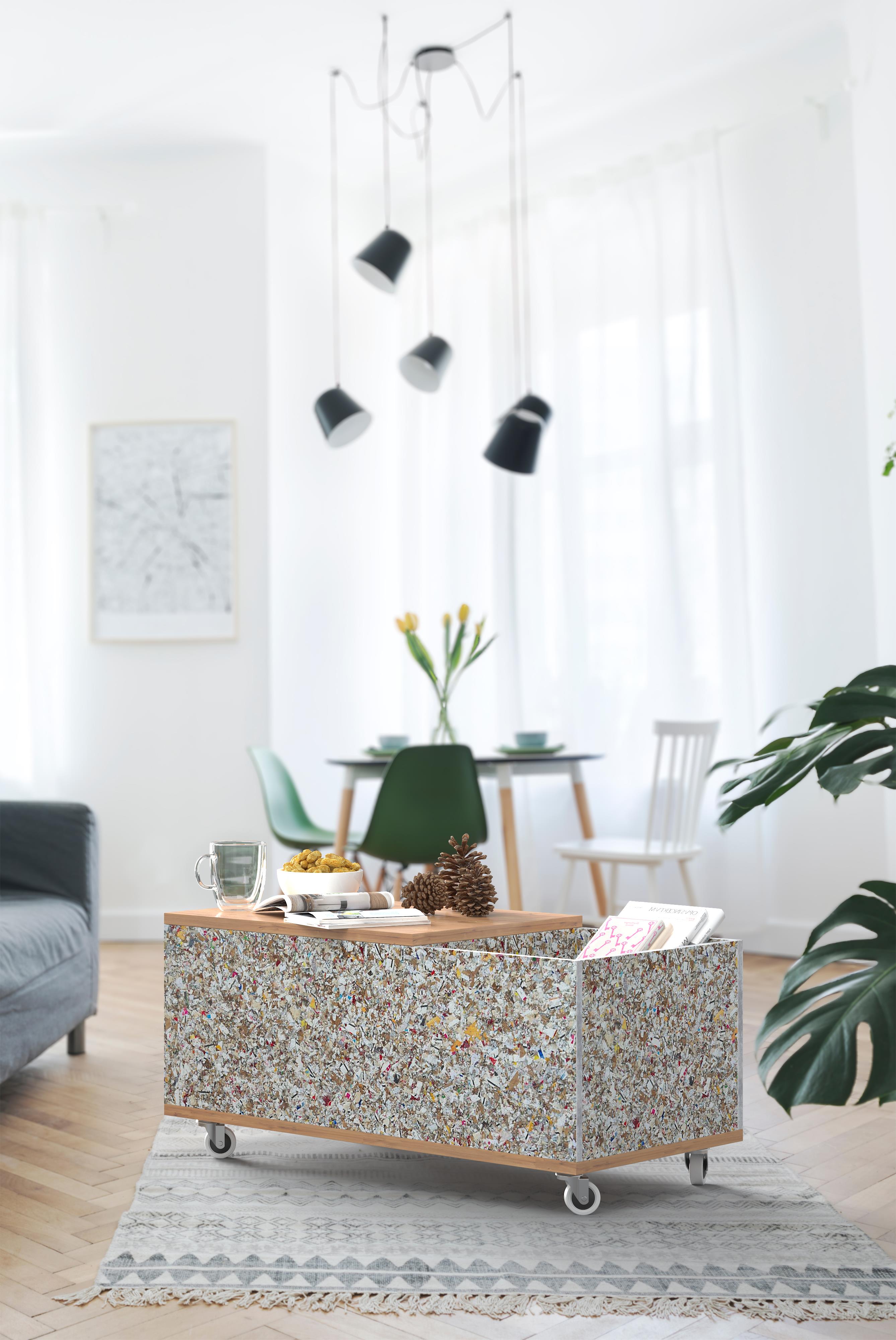 Bettie- Modüler Tekerlekli Orta Sehpa- Saklama Alanlı - Geri Dönüşüm Kompozit Panel (RCP)