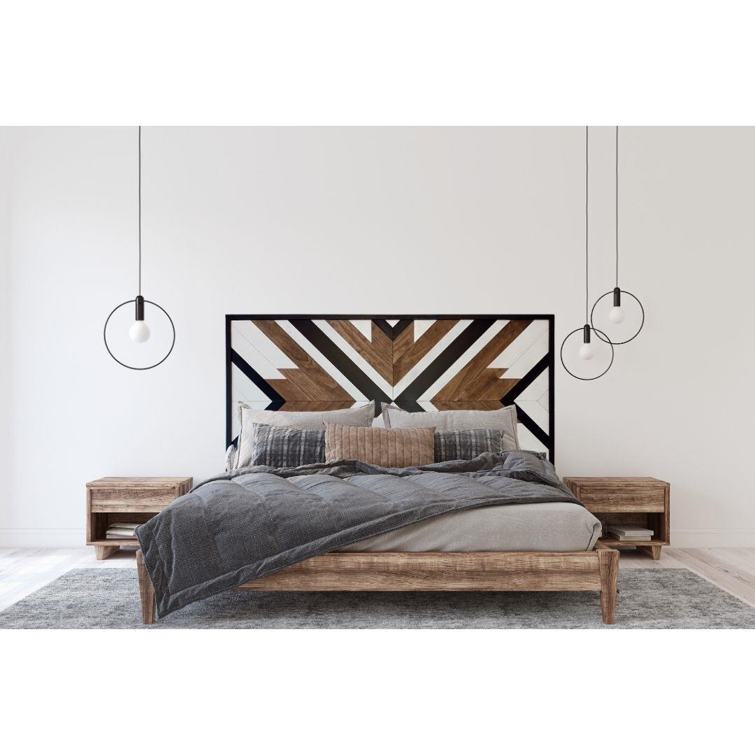 Bohemian Çift Kişilik Ahşap Yatak/ Baza Başlığı