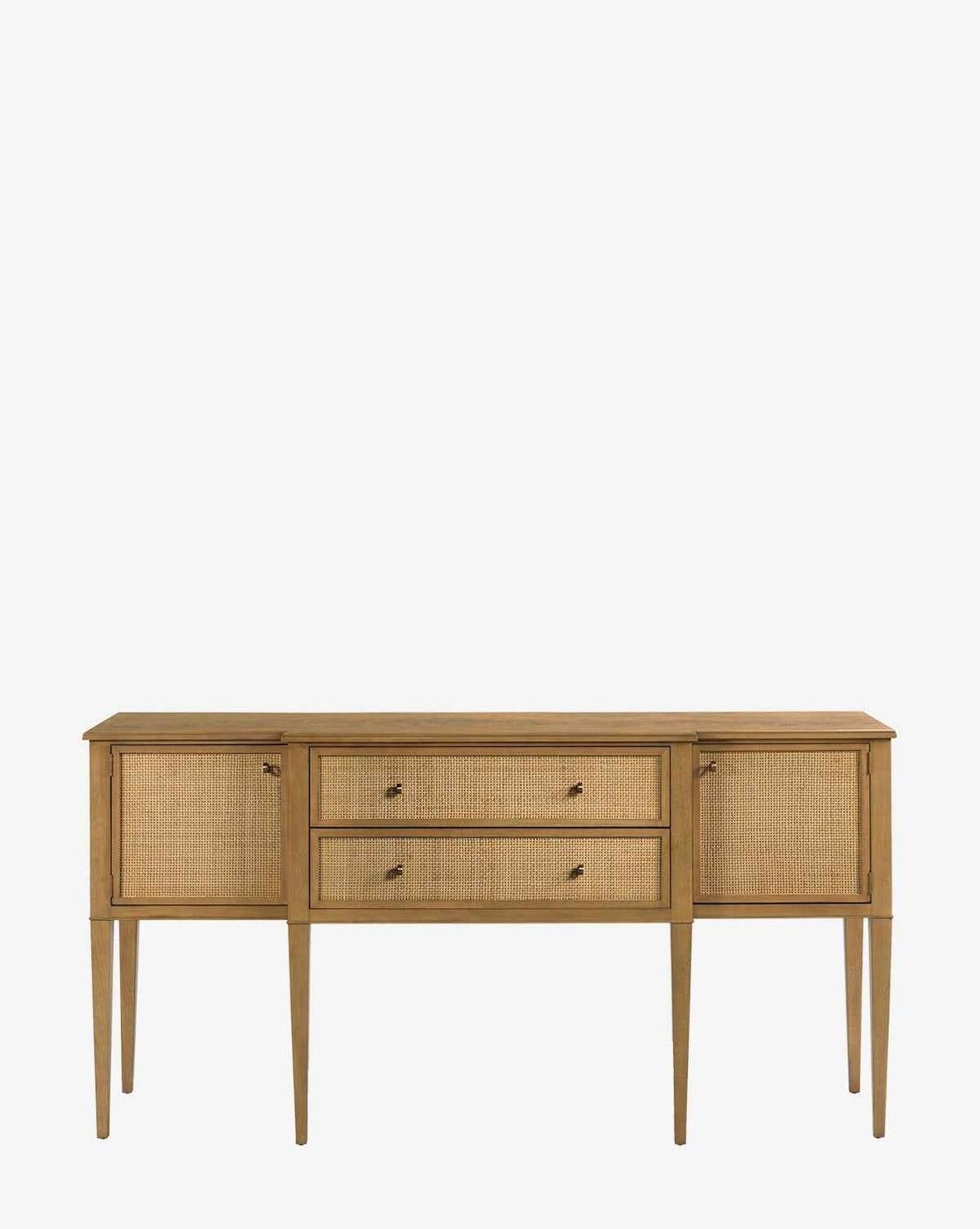 Büfe Dolap Ceviz Kaplama Hasır Kapılı Pirinç Kulplu