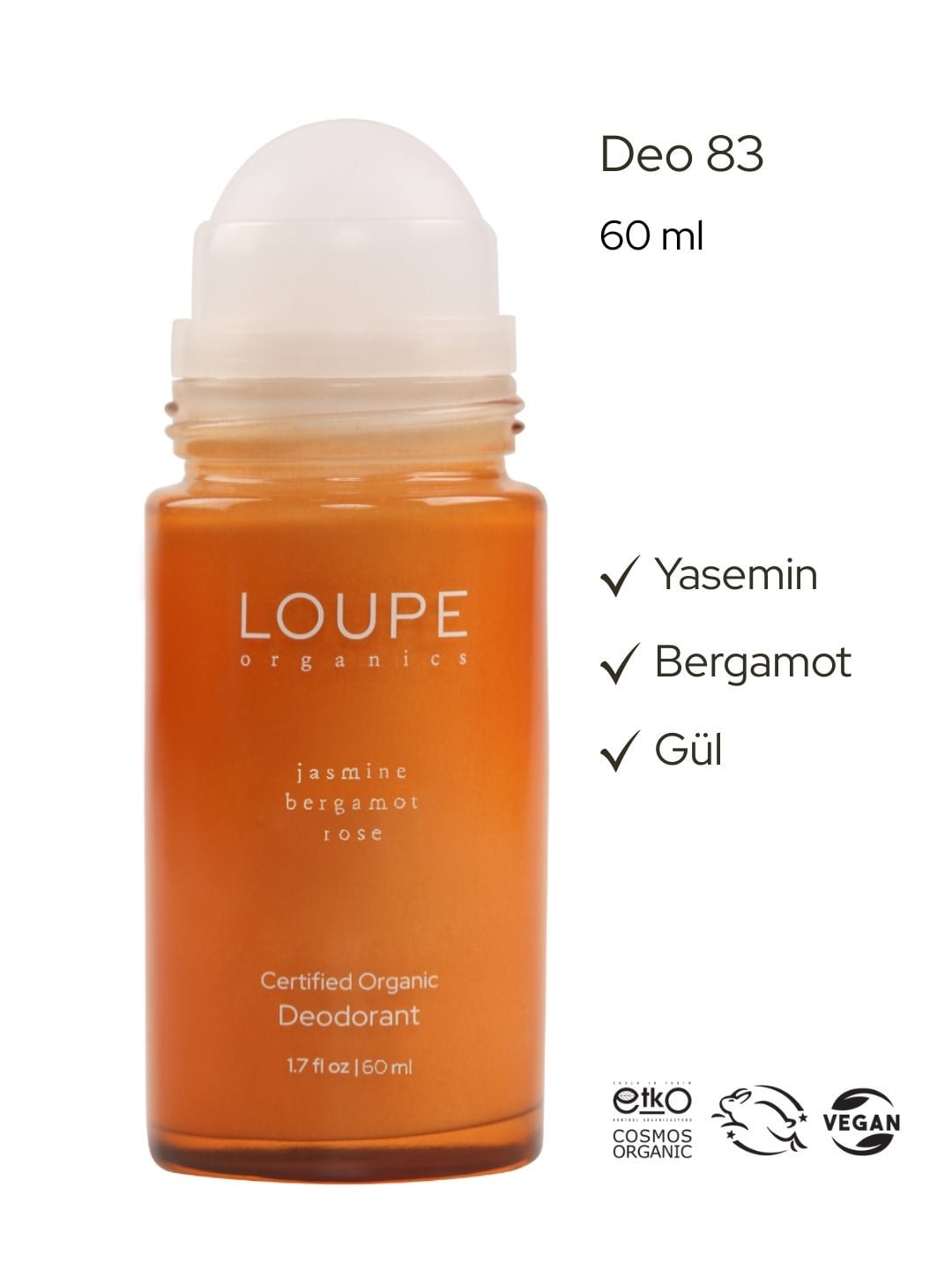 Deo83 60 ml | Bioaktif Deodorant. Sertifikalı Organik. %100 Doğal | Yasemin. Bergamot. Gül.