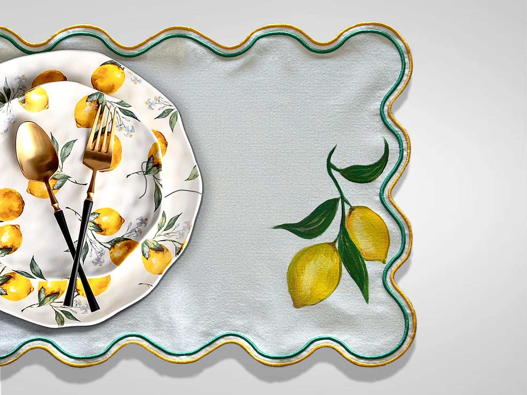 El Boyama Limoncello Desenli Amerikan Servis Seti 2li