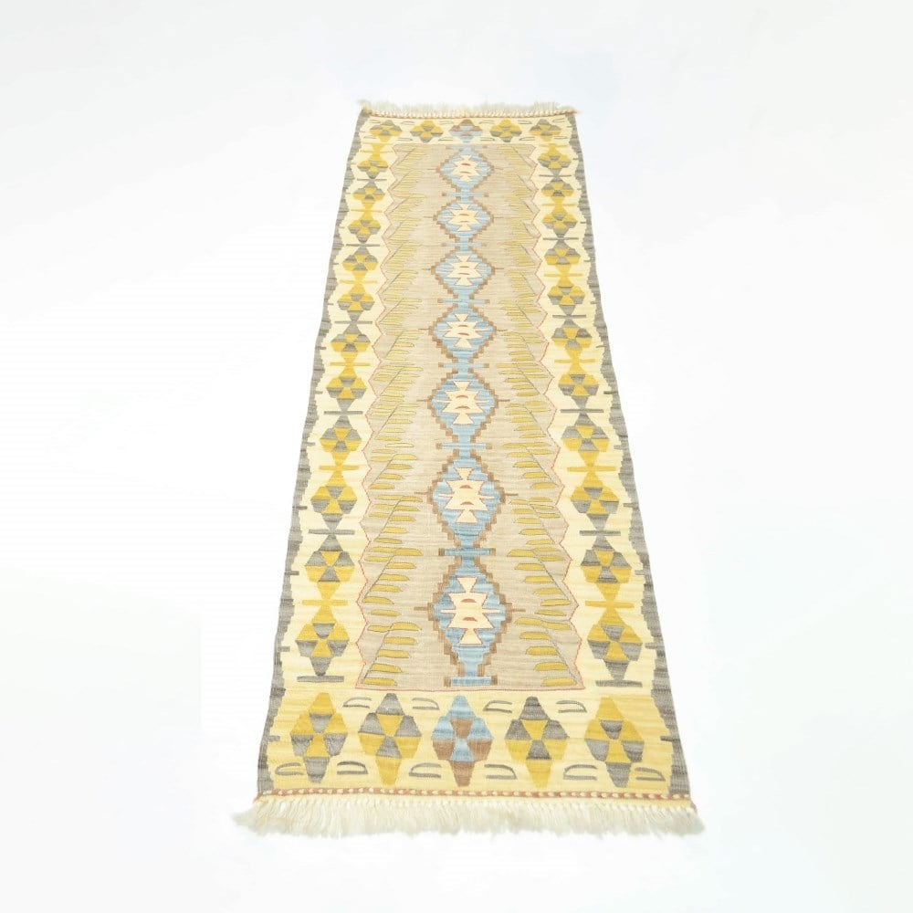 El Dokuma Sarı ve Mavi Renk Uşak Kilim Yolluk 60x170 cm