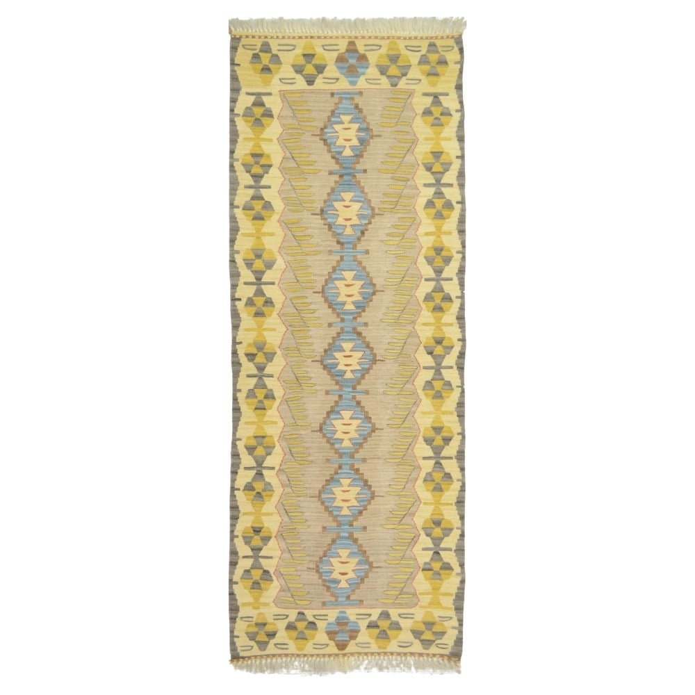 El Dokuma Sarı ve Mavi Renk Uşak Kilim Yolluk 60x170 cm