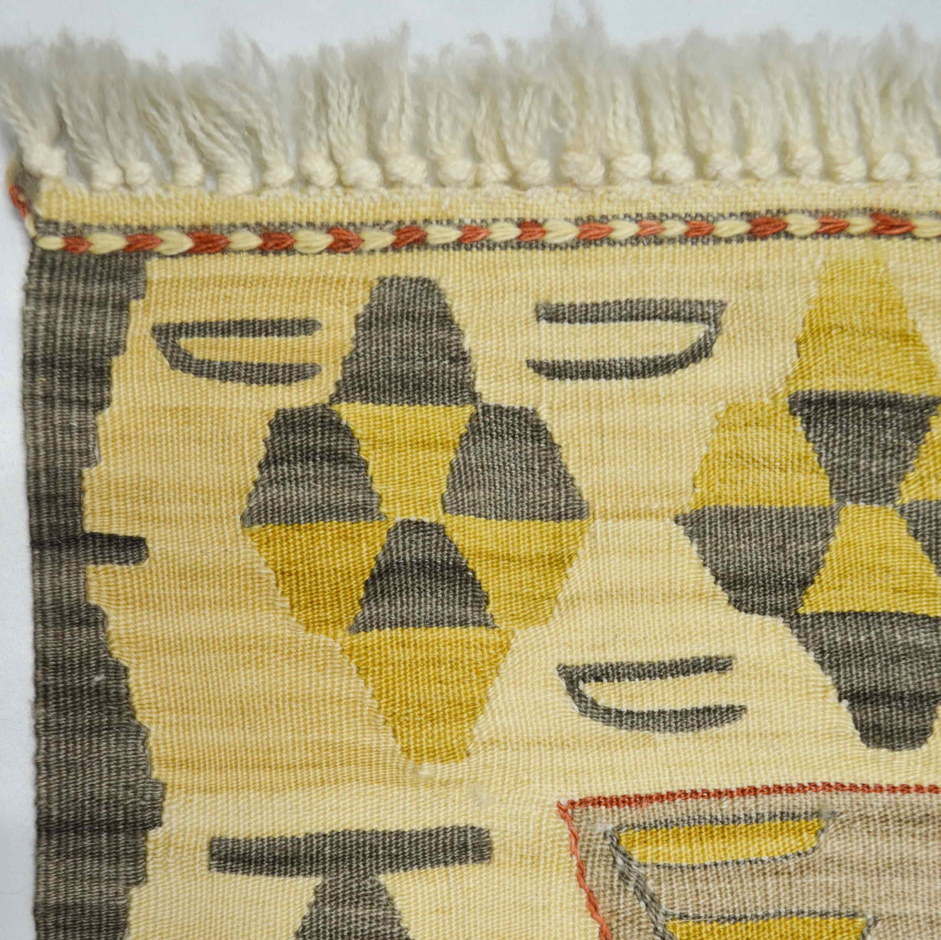 El Dokuma Sarı ve Mavi Renk Uşak Kilim Yolluk 60x170 cm
