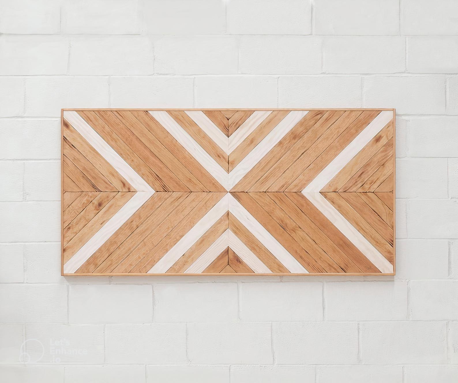 Geometrik Çift Kişilik Ahşap Yatak/ Baza Başlığı