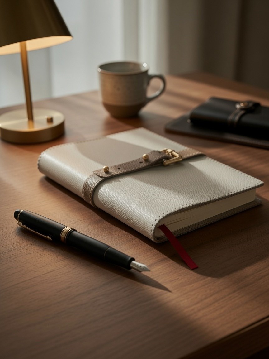 Gri-Bej Deri Defter Kılıfı