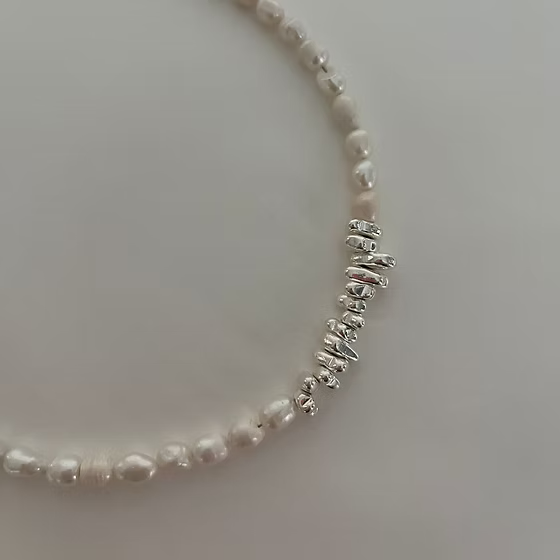 İnci & Hematit Silver - Kolye