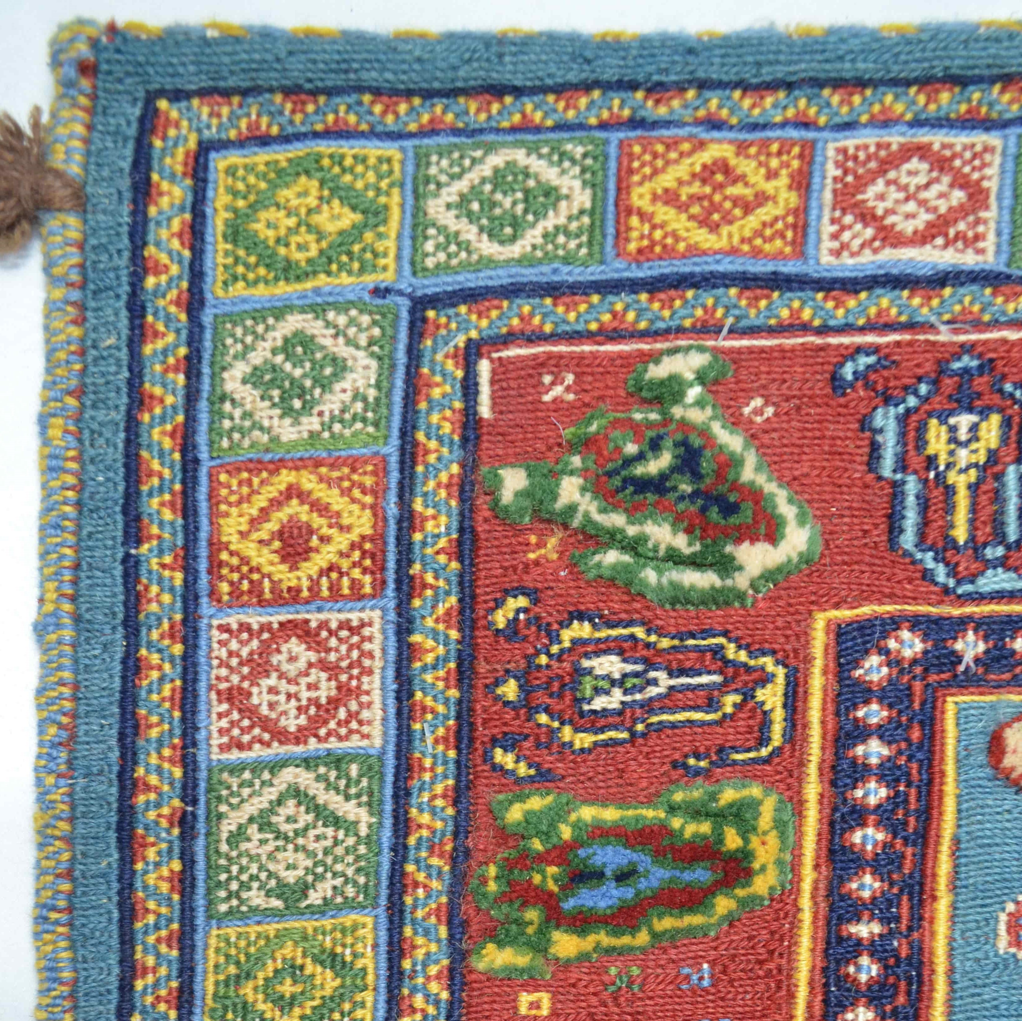 İran Zolanvari El Dokuma Kırmızı ve Mavi Yün Sumak Kilim 146x186 cm
