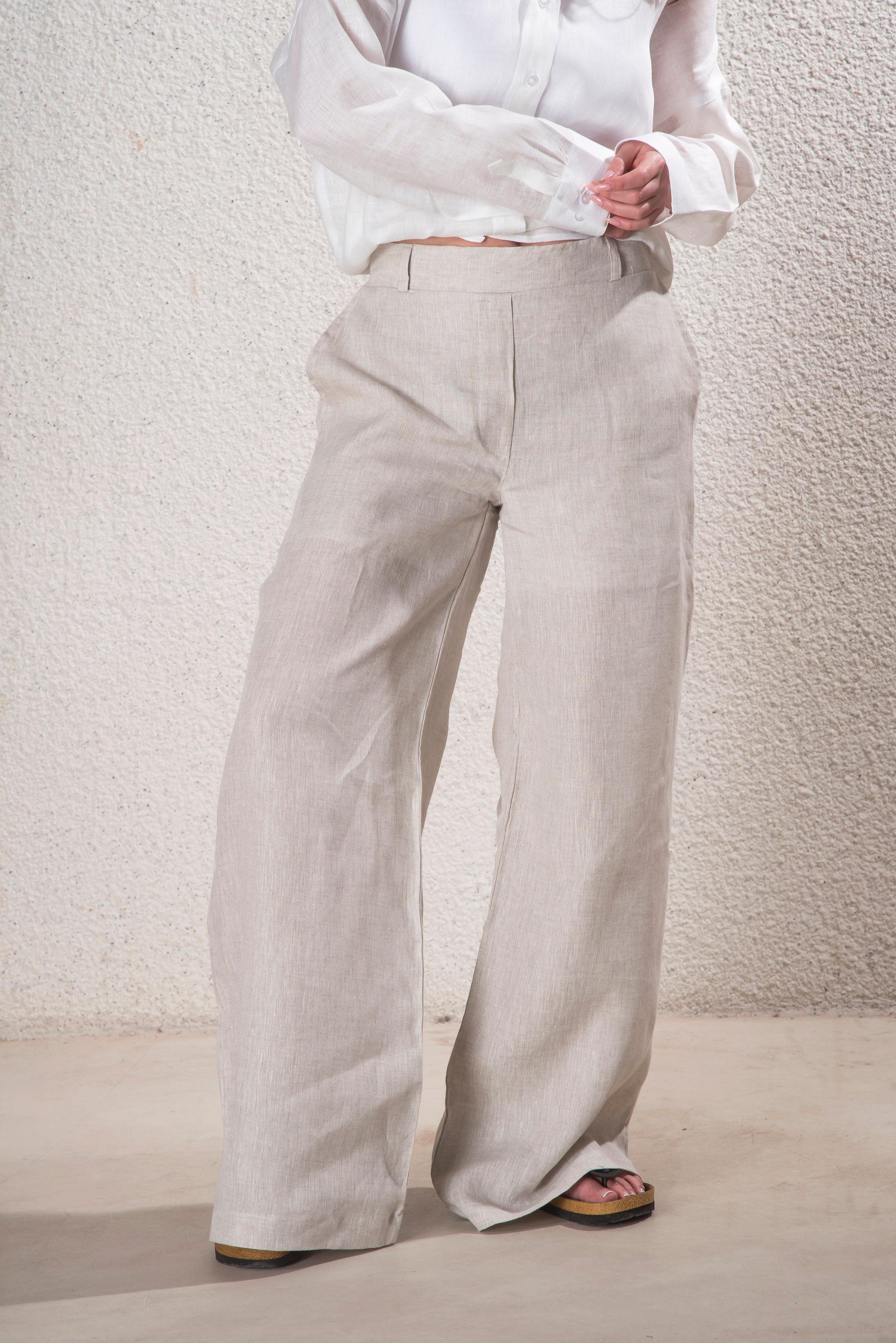 Kadın %100 Keten Natural Pantolon
