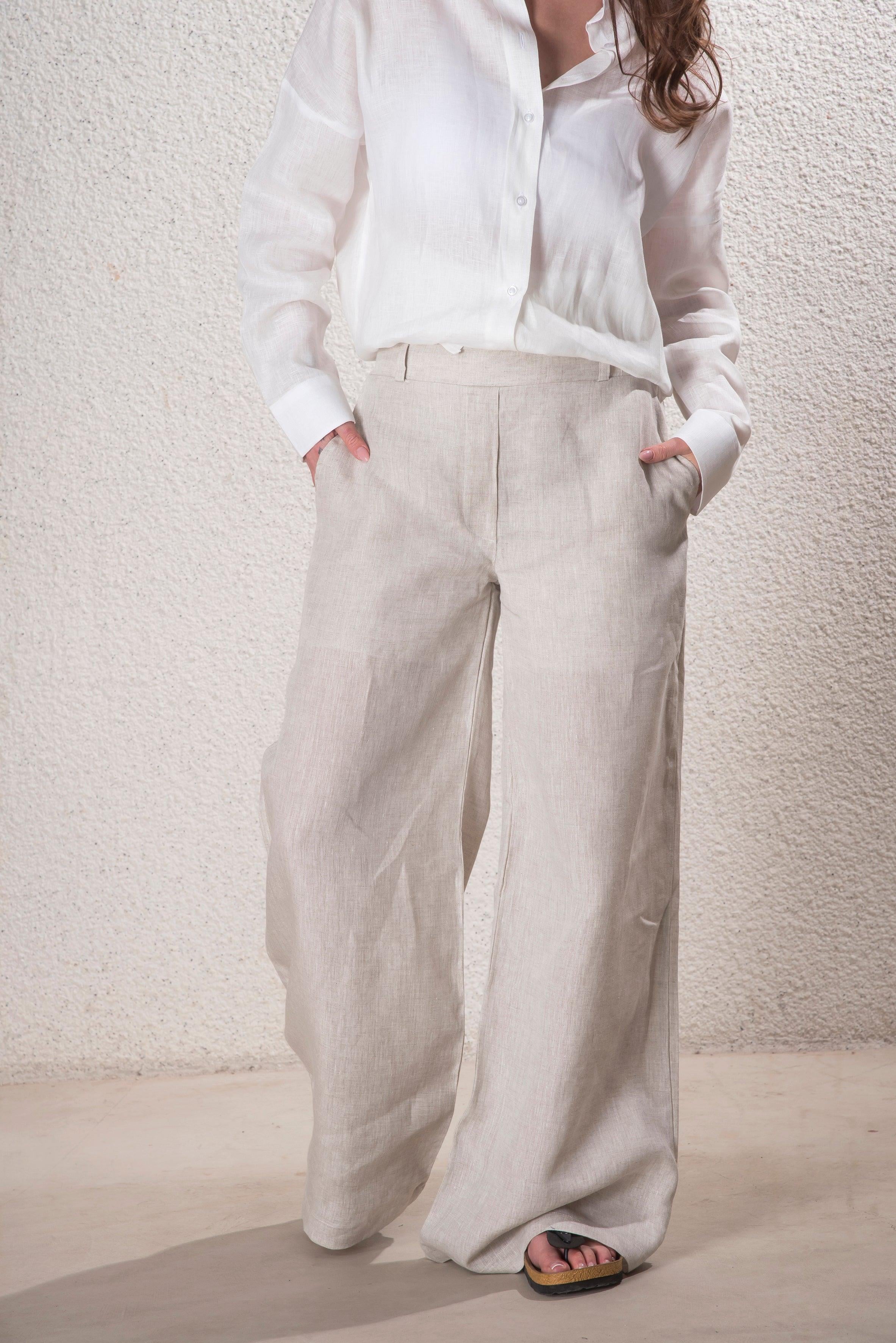 Kadın %100 Keten Natural Pantolon