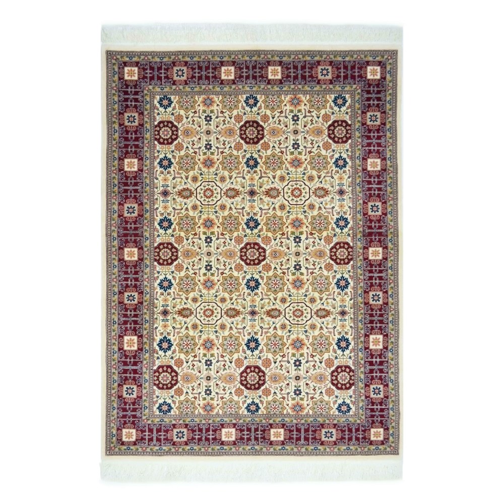Kafkas Model Bordo ve Bej Renk Yünden El Dokuma Hereke Halısı 124x185 cm
