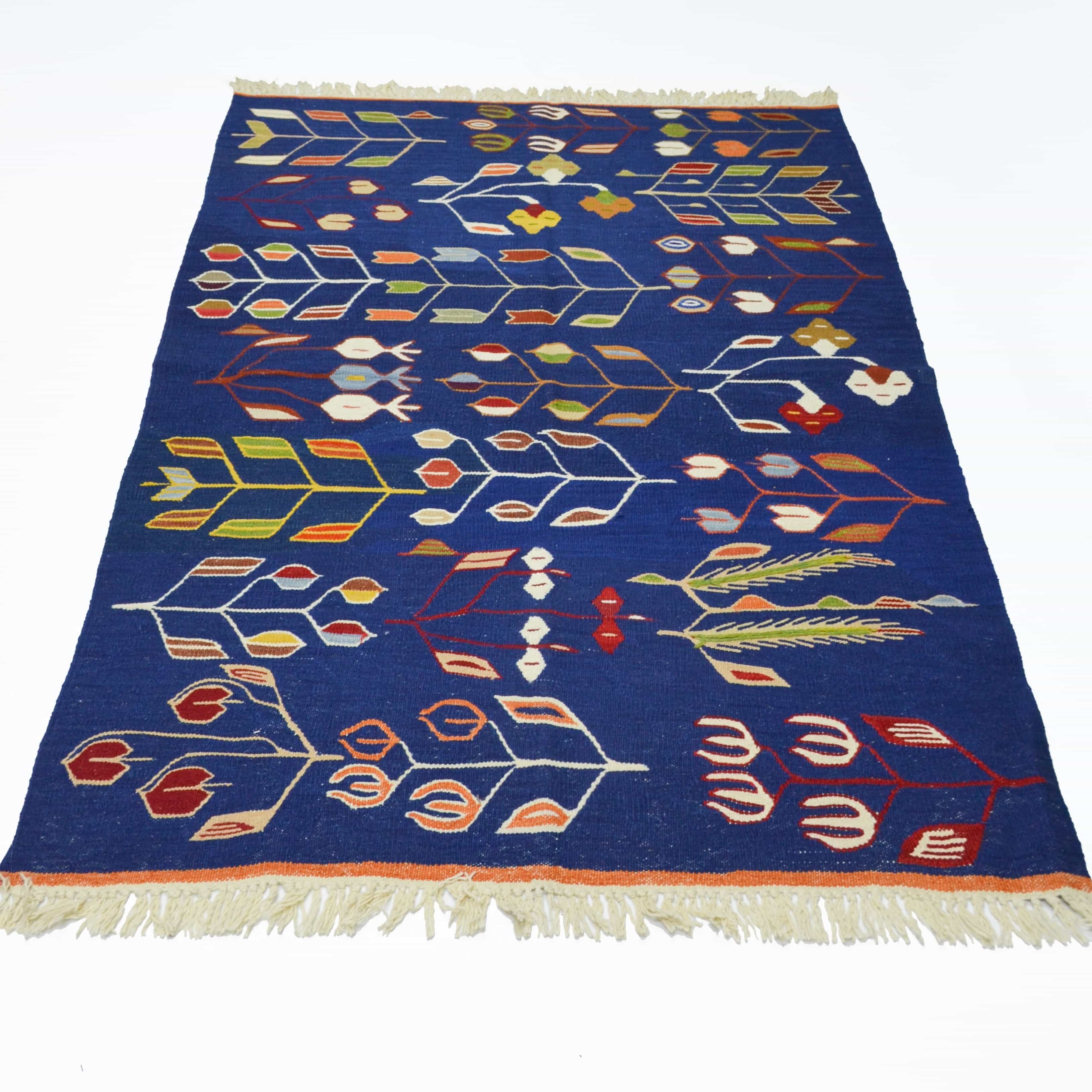 Lale ve Buğday Başağı Motifli El Dokuma Uşak Kilim 122x172 cm