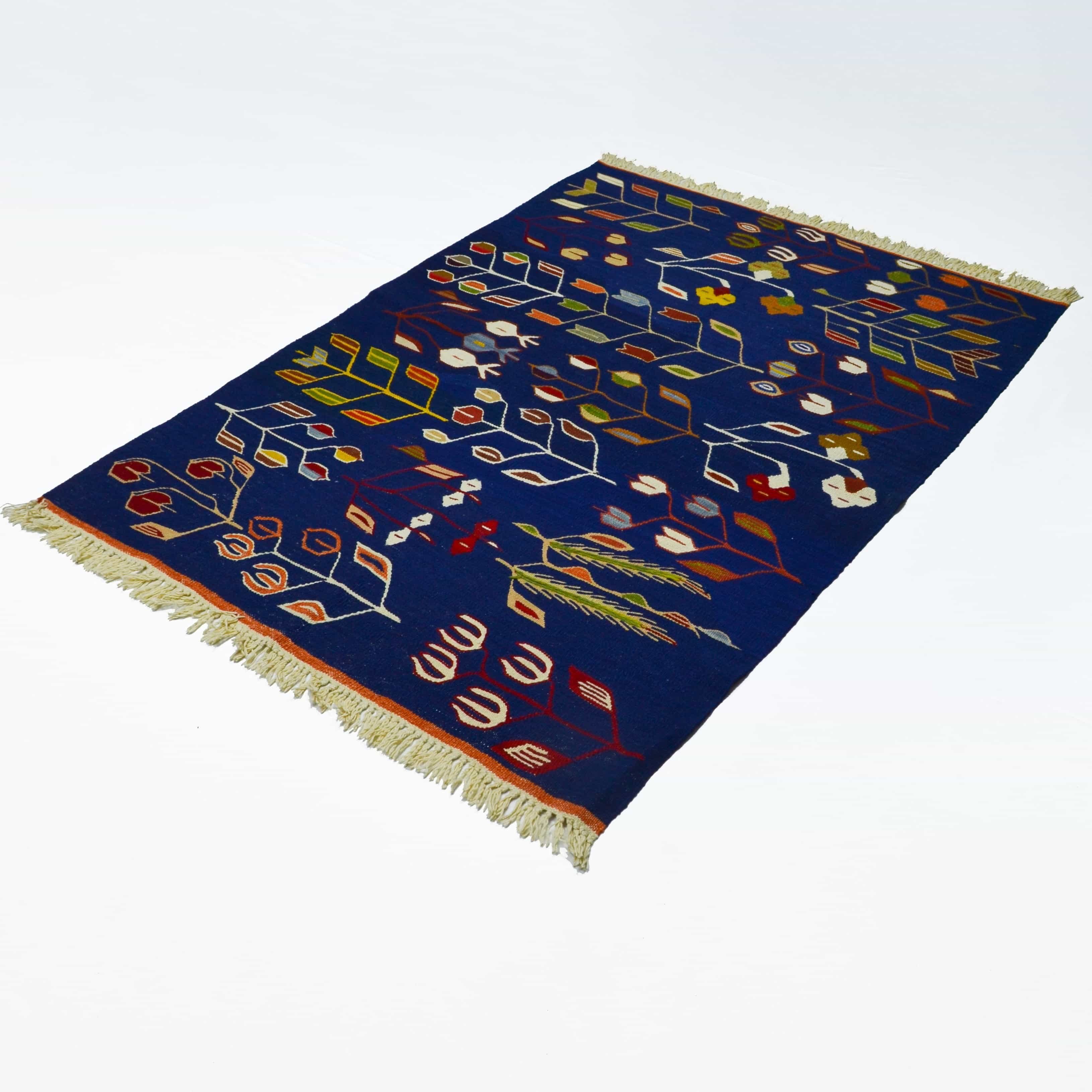 Lale ve Buğday Başağı Motifli El Dokuma Uşak Kilim 122x172 cm