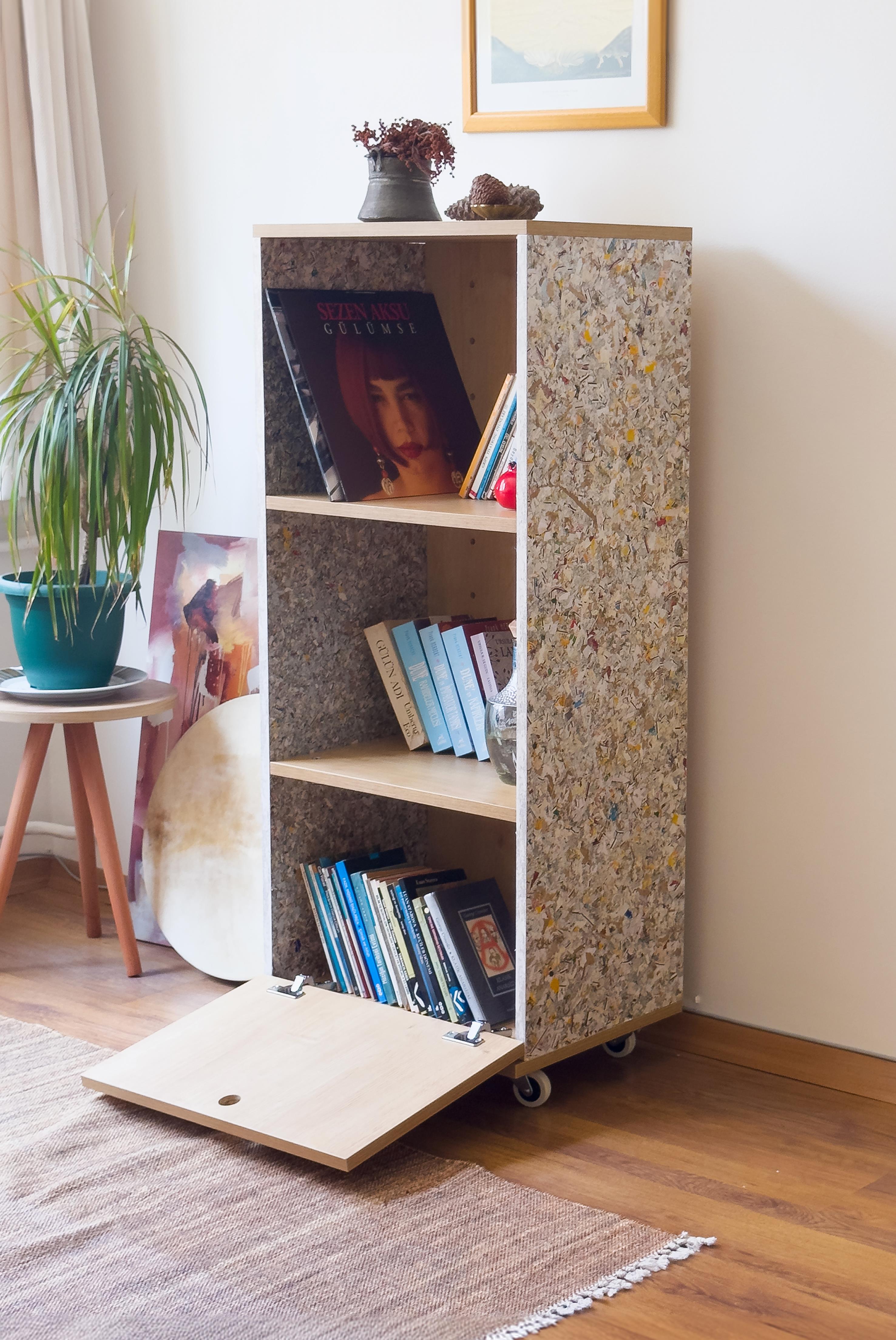 Mevs - Tekerlekli Modüler Kitaplık - Geri Dönüşüm Kompozit Panel (rcp)