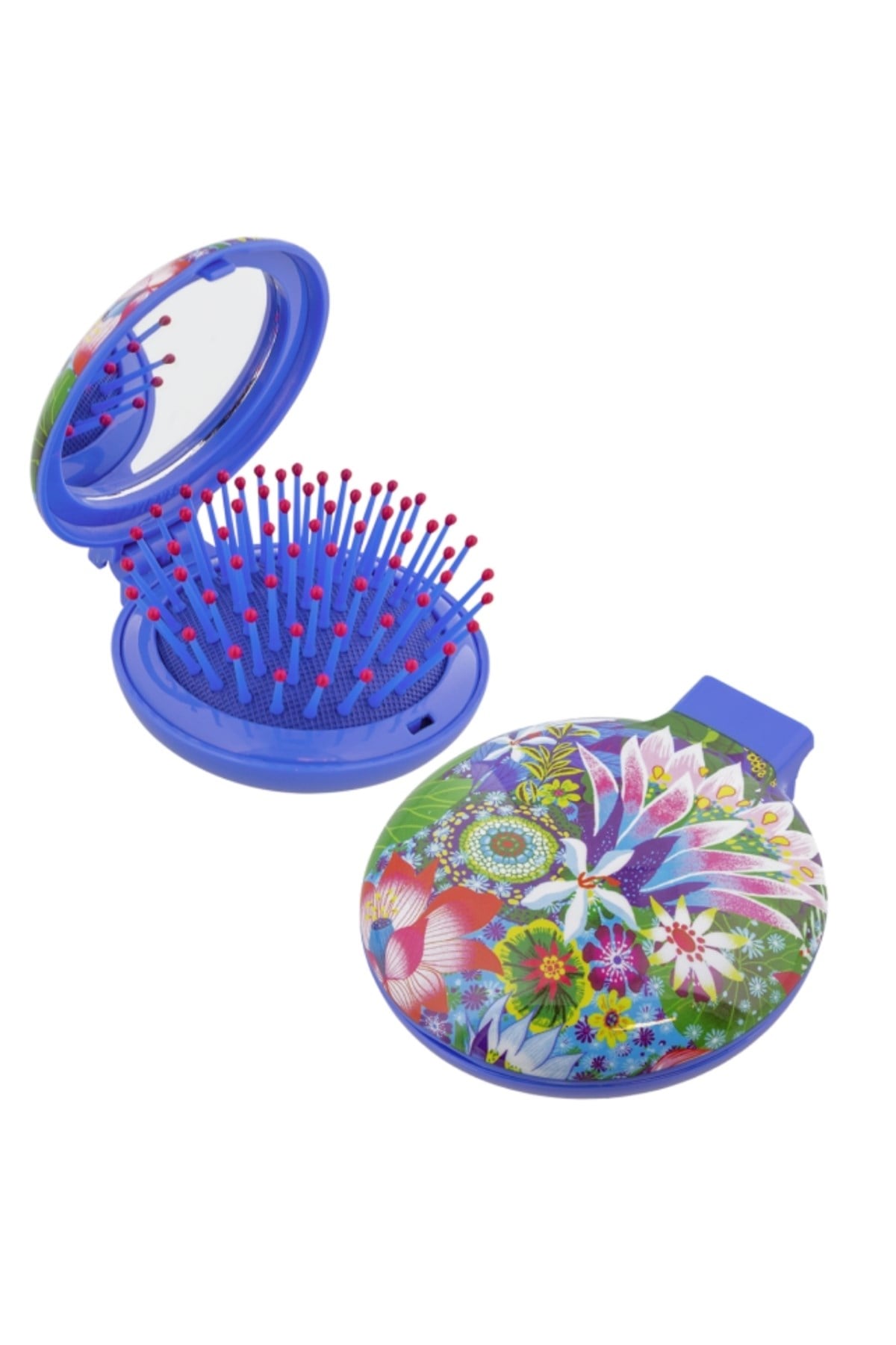 Pylones Aynalı Katlanabilir Saç Fırçası - Lady Retro - Fleurs D'eau