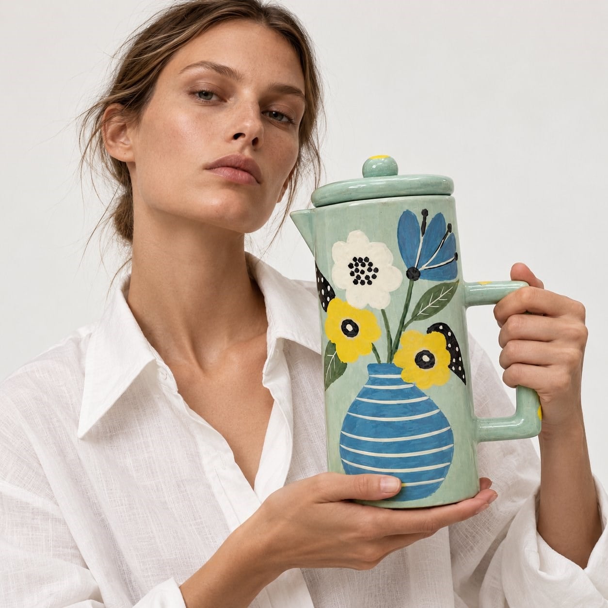 Seramik Sürahi Popart Çiçekler 