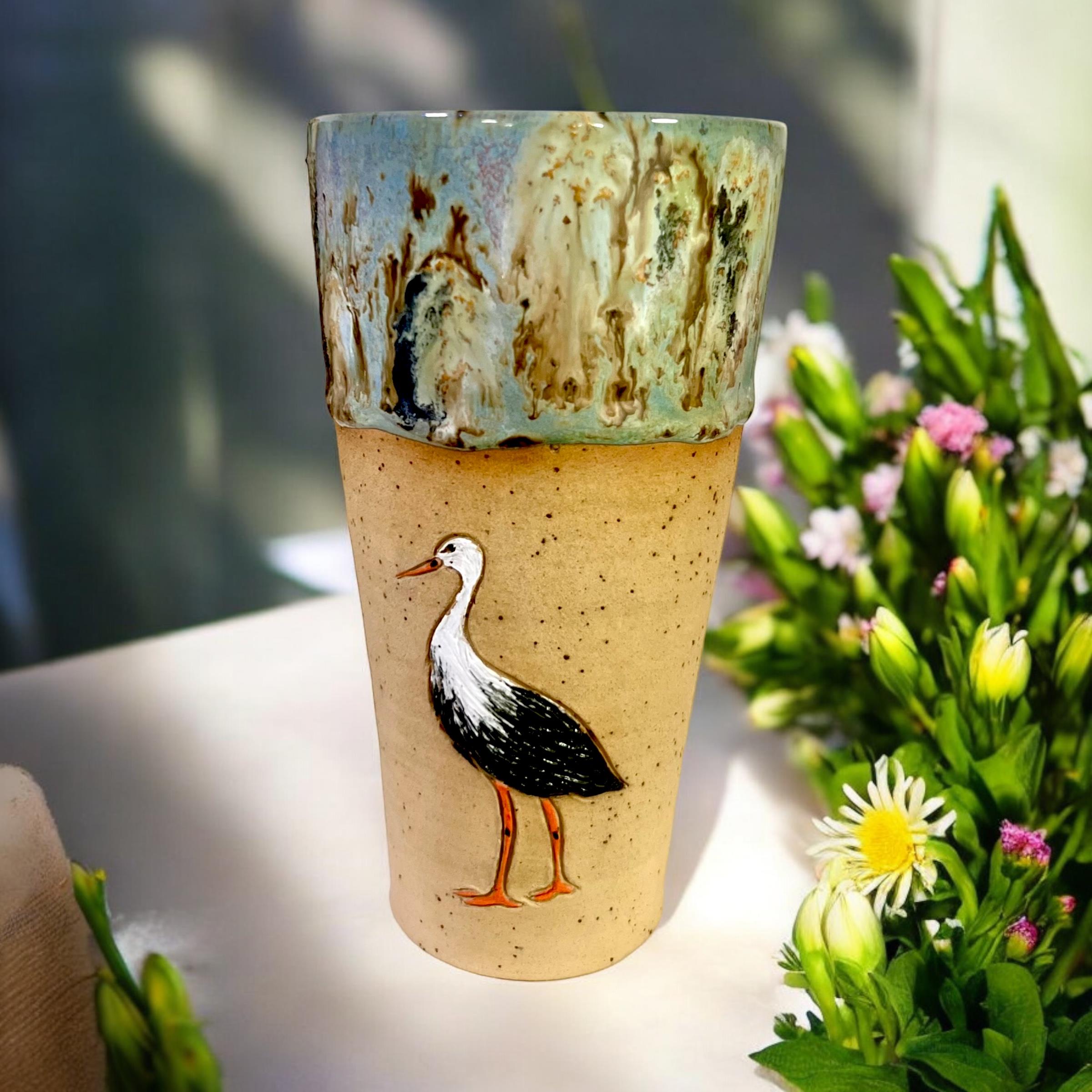 Stoneware Leylek Figürlü Bardak