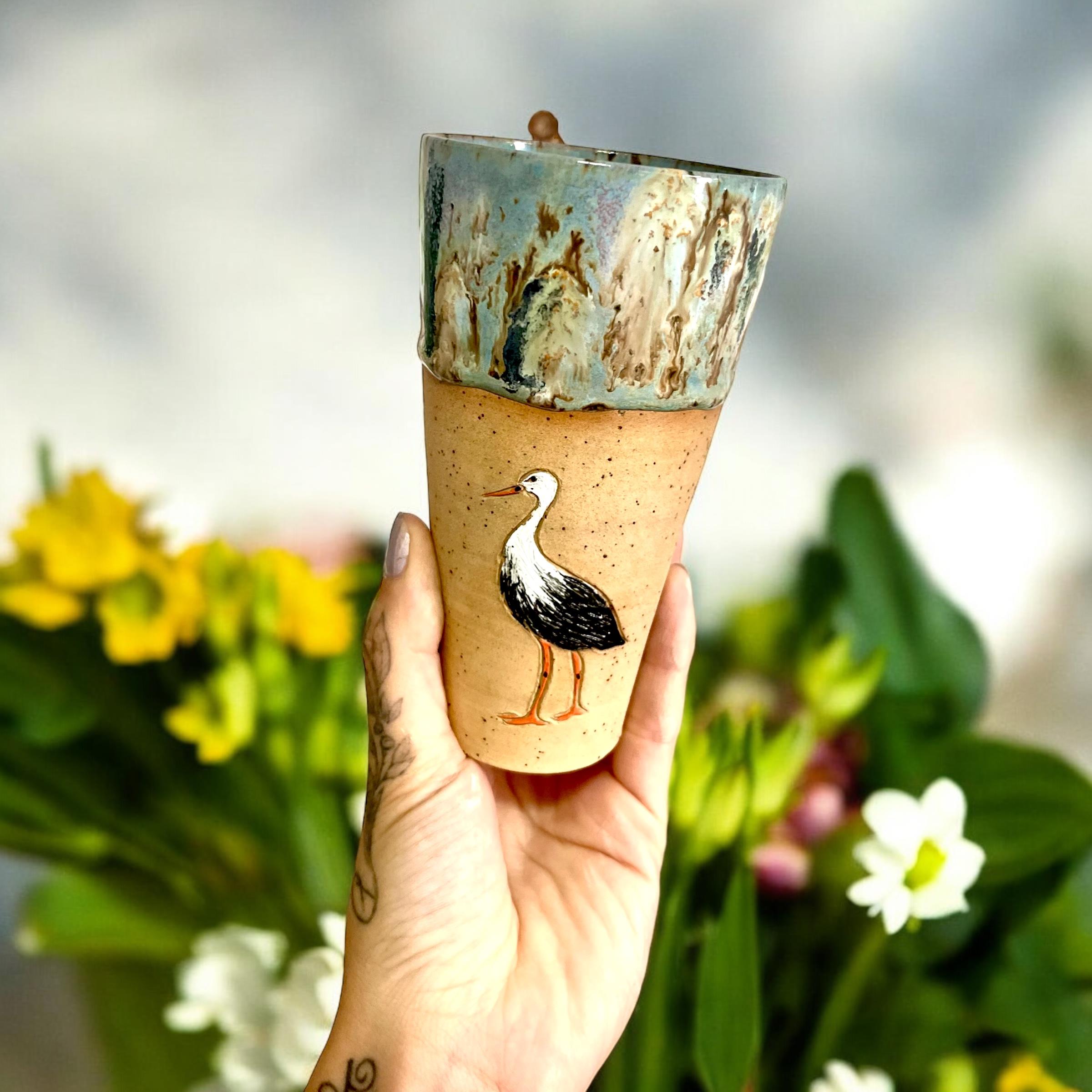 Stoneware Leylek Figürlü Bardak