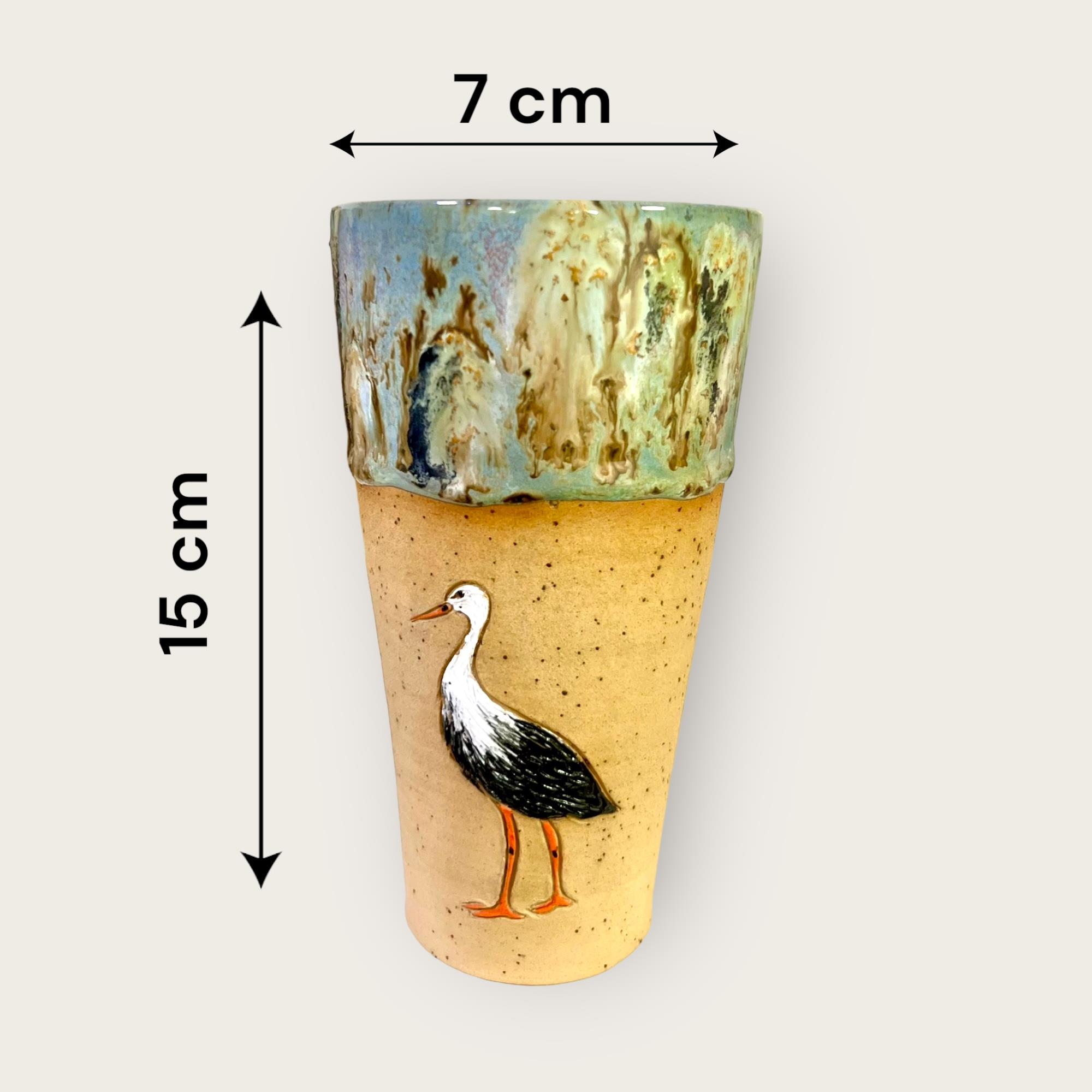 Stoneware Leylek Figürlü Bardak