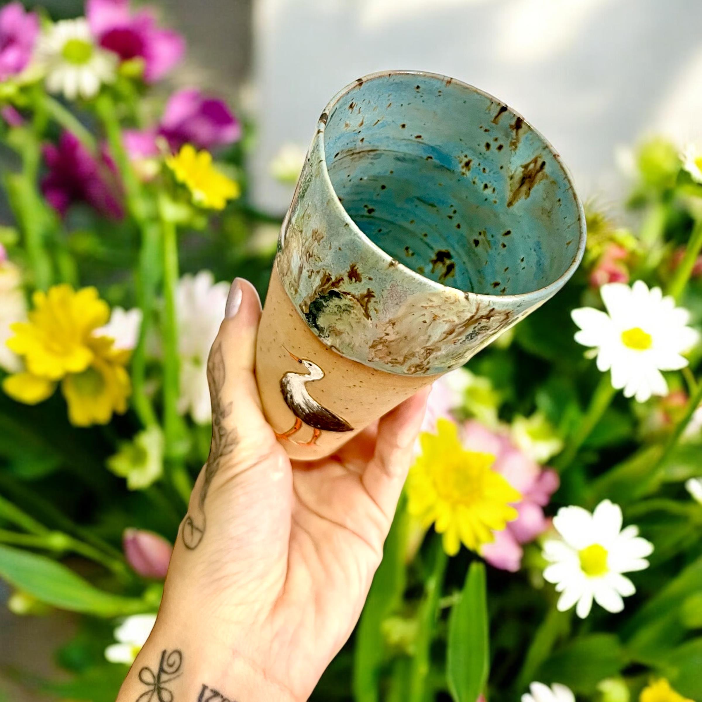 Stoneware Leylek Figürlü Bardak