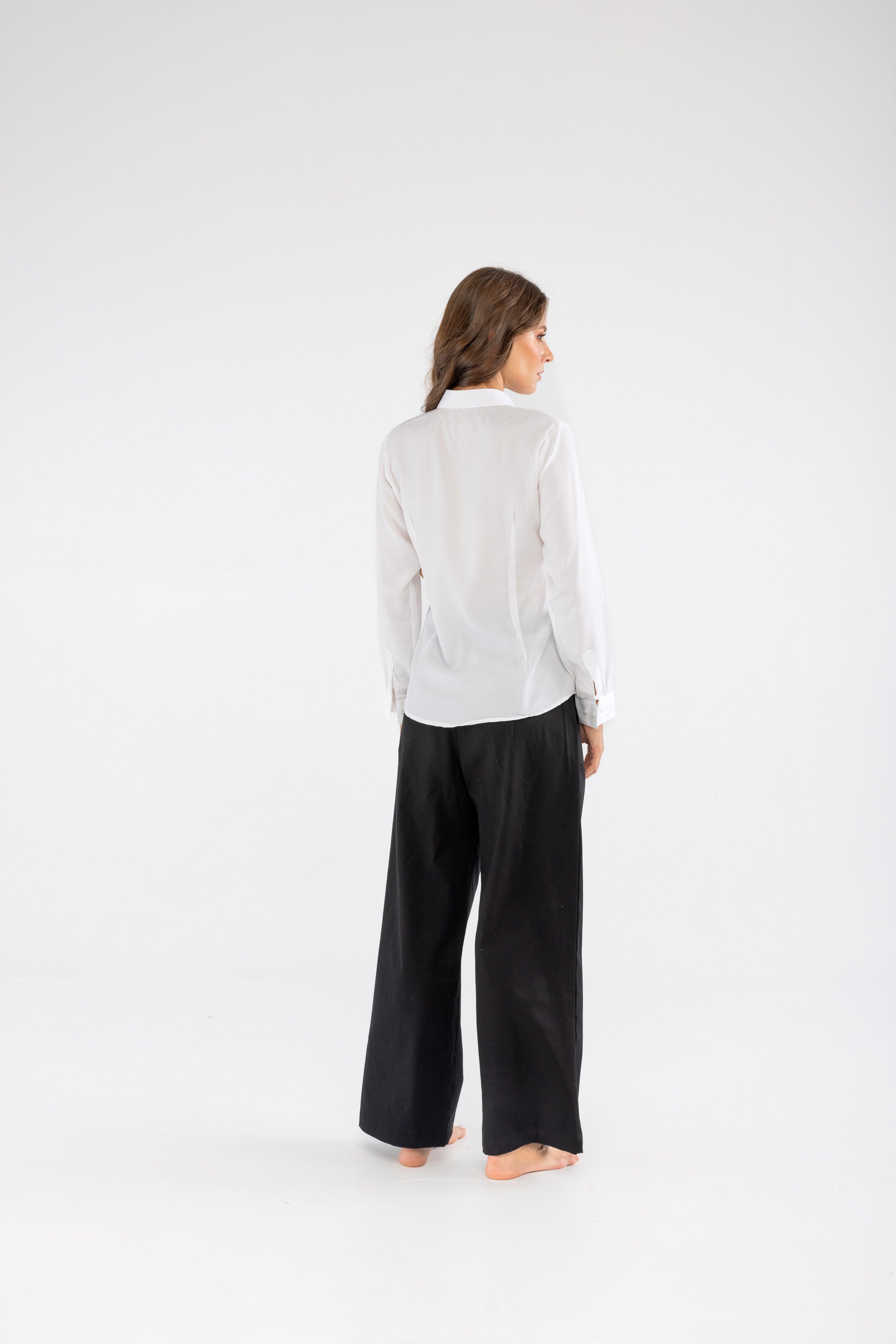 Tencel Slim Fit Kadın Beyaz Gömlek