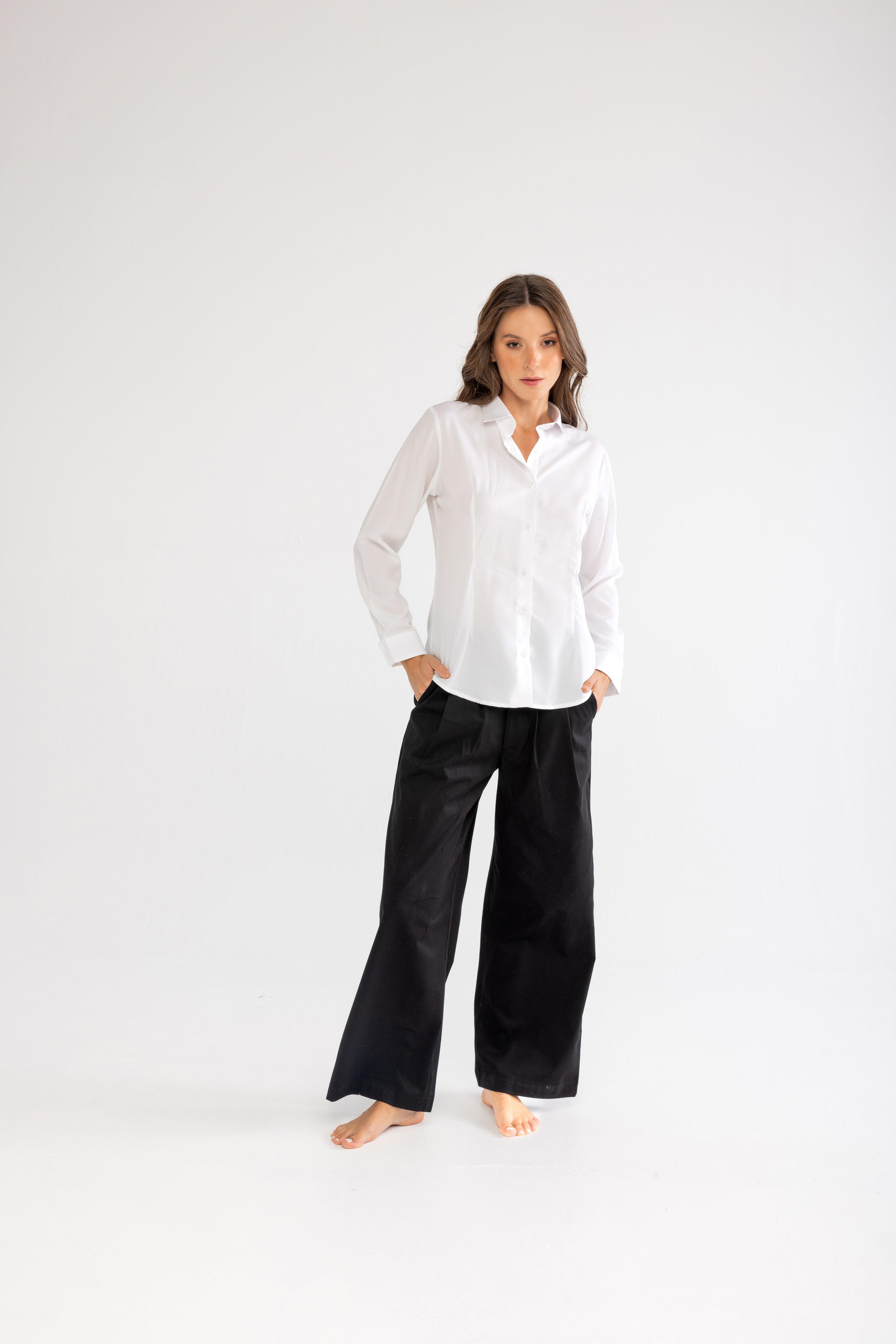 Tencel Slim Fit Kadın Beyaz Gömlek