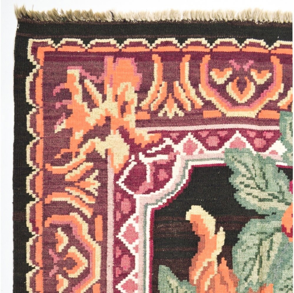 Vintage Karabağ El Dokuma Kilim, Çok Renkli Çiçek Desenli 215x340 cm