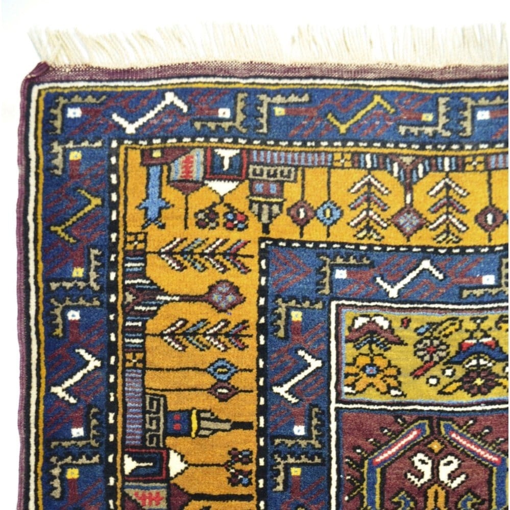 Vintage Yahyalı El Dokuma Halısı, Köy Evi Motifli 125x215 cm