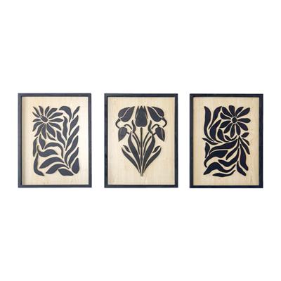 ·Çiçek· 3lü Set Soyut Ahşap Duvar Tablosu