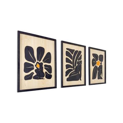 ·Kadın· 3lü Set Soyut Ahşap Duvar Tablosu