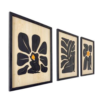 ·Kadın· 3lü Set Soyut Ahşap Duvar Tablosu